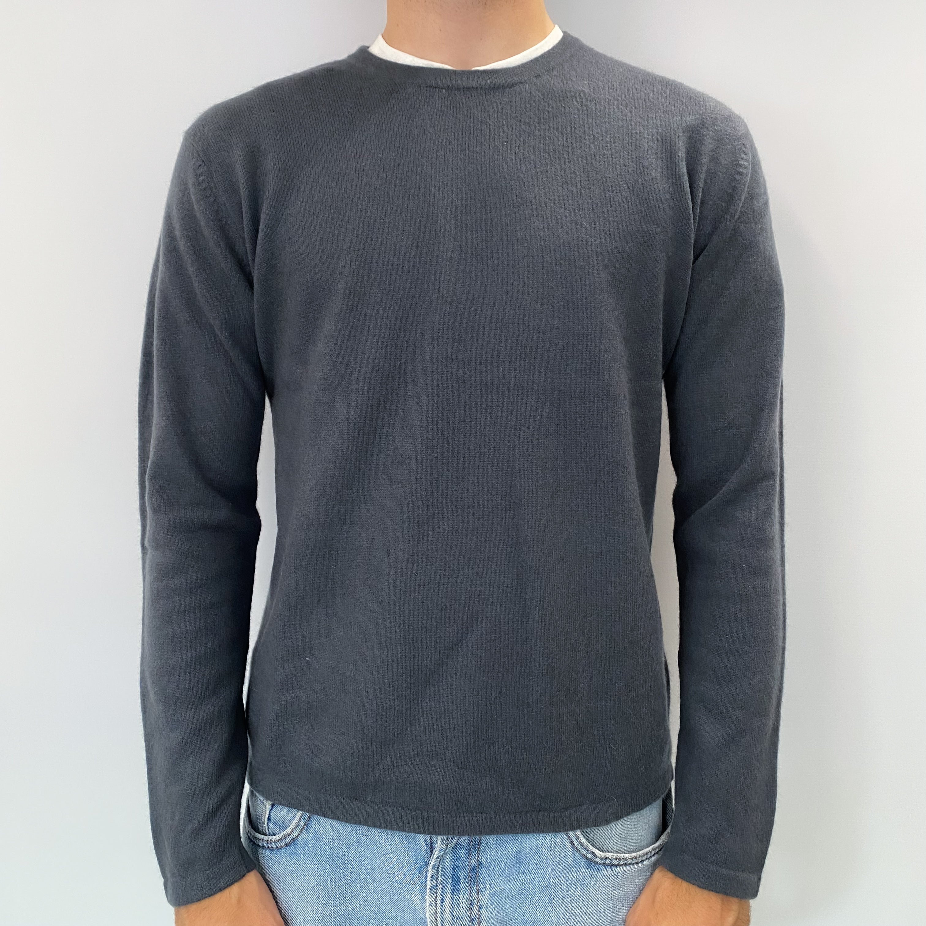 Men's Stone Grey Cashmere Crew Neck Jumper Medium
