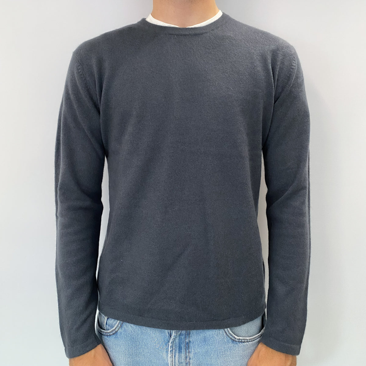 Men's Stone Grey Cashmere Crew Neck Jumper Medium
