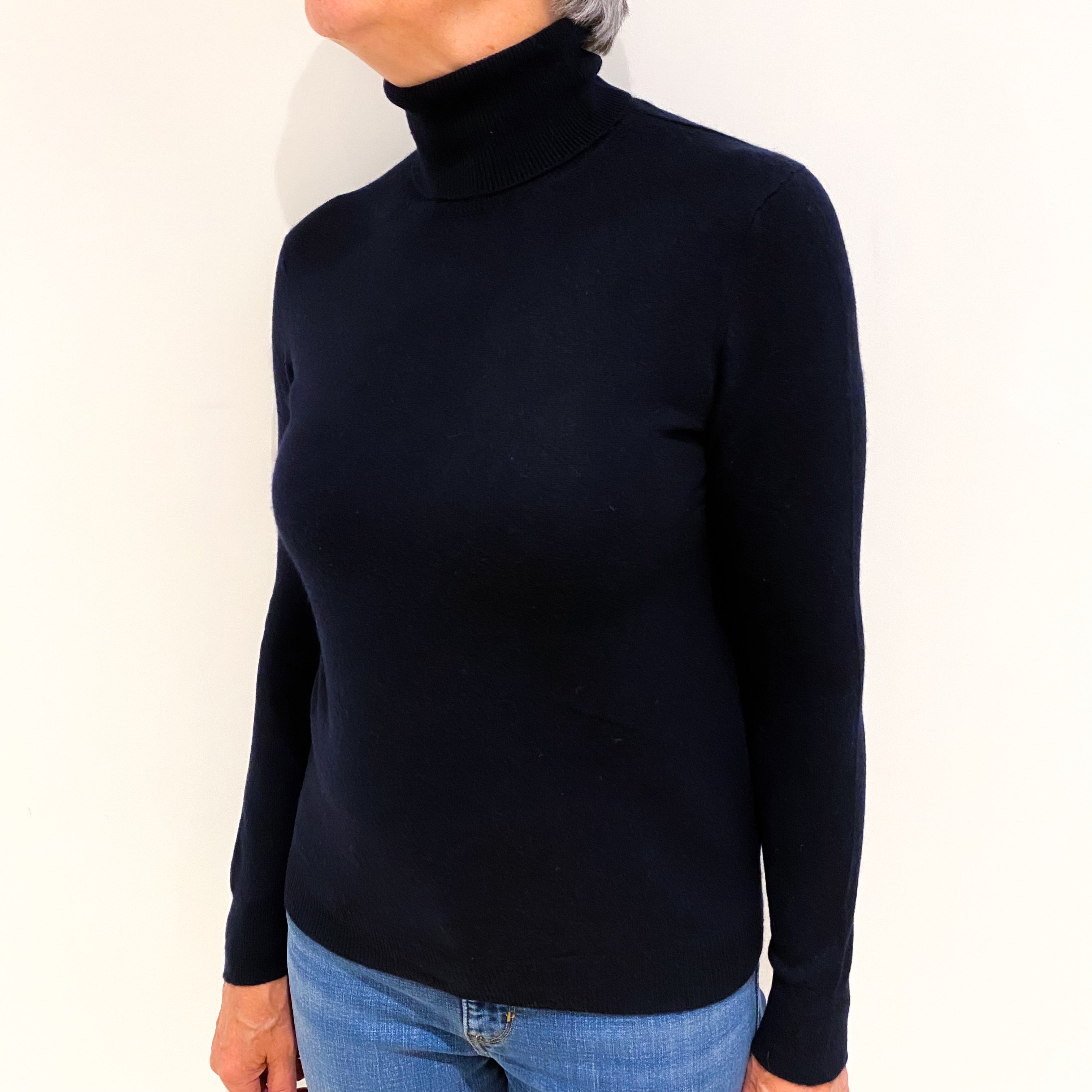 Navy Blue Cashmere Polo Neck Jumper Medium