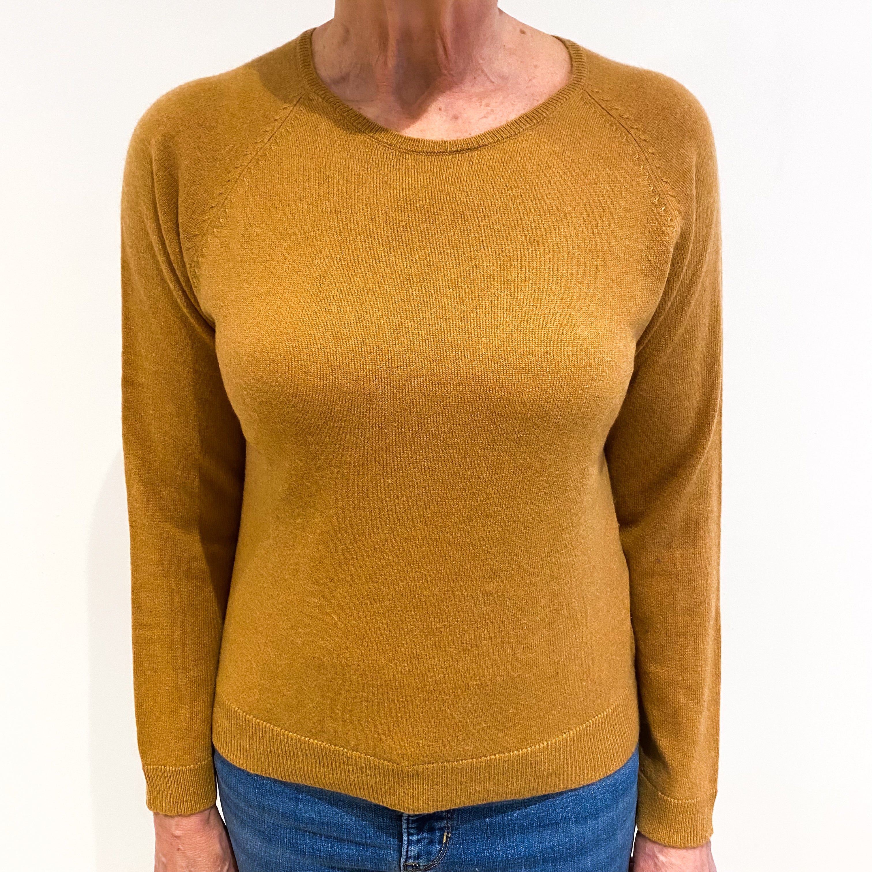 Mustard Brown Cashmere Crew Neck Jumper Medium