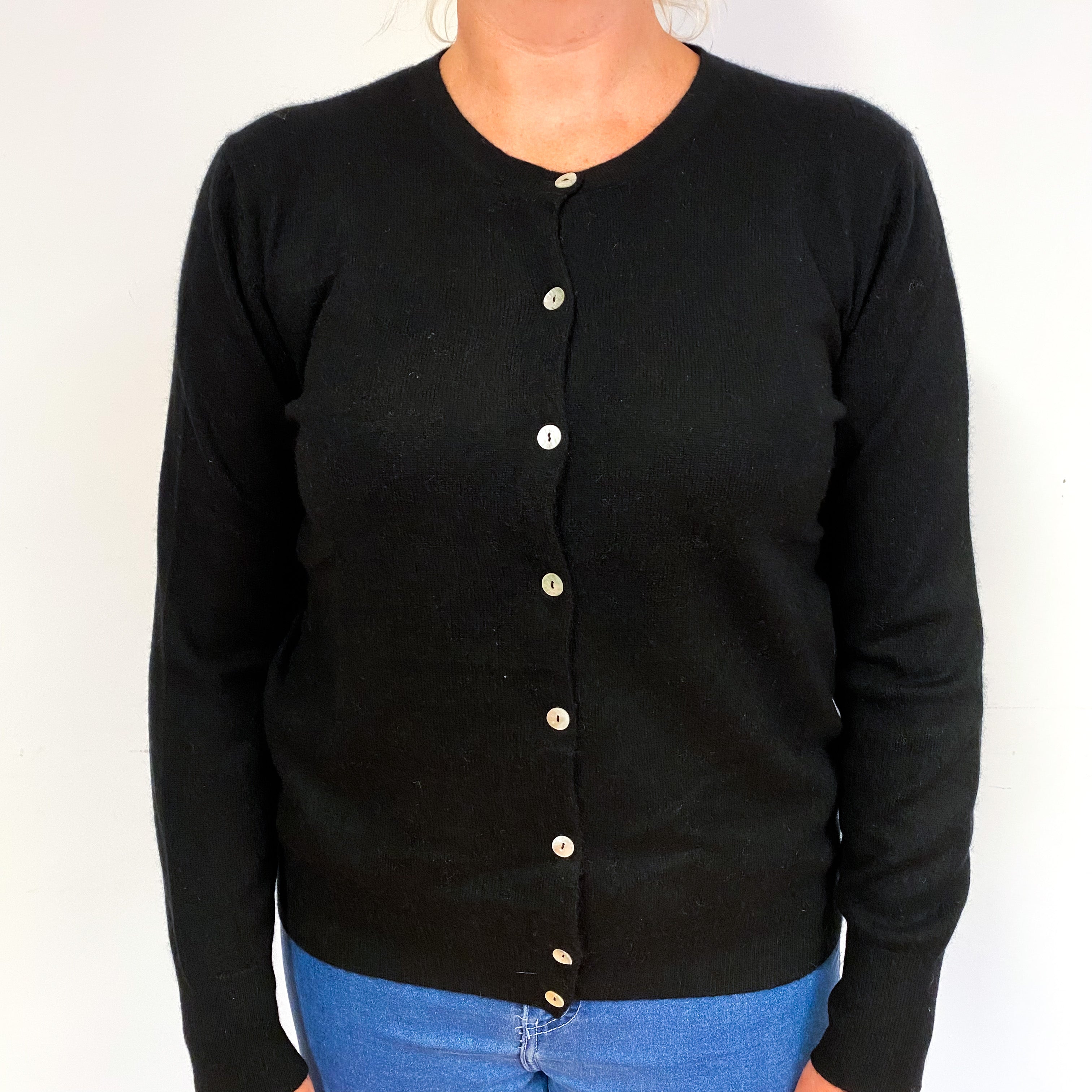 Black Cashmere Crew Neck Cardigan Large