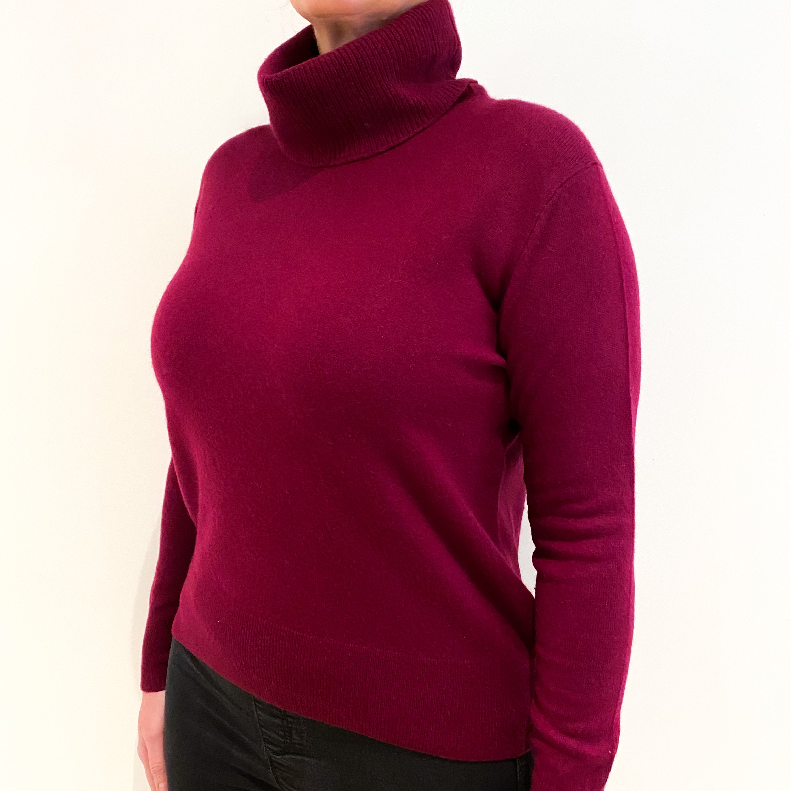 Claret Red Cashmere Polo Neck Jumper Large