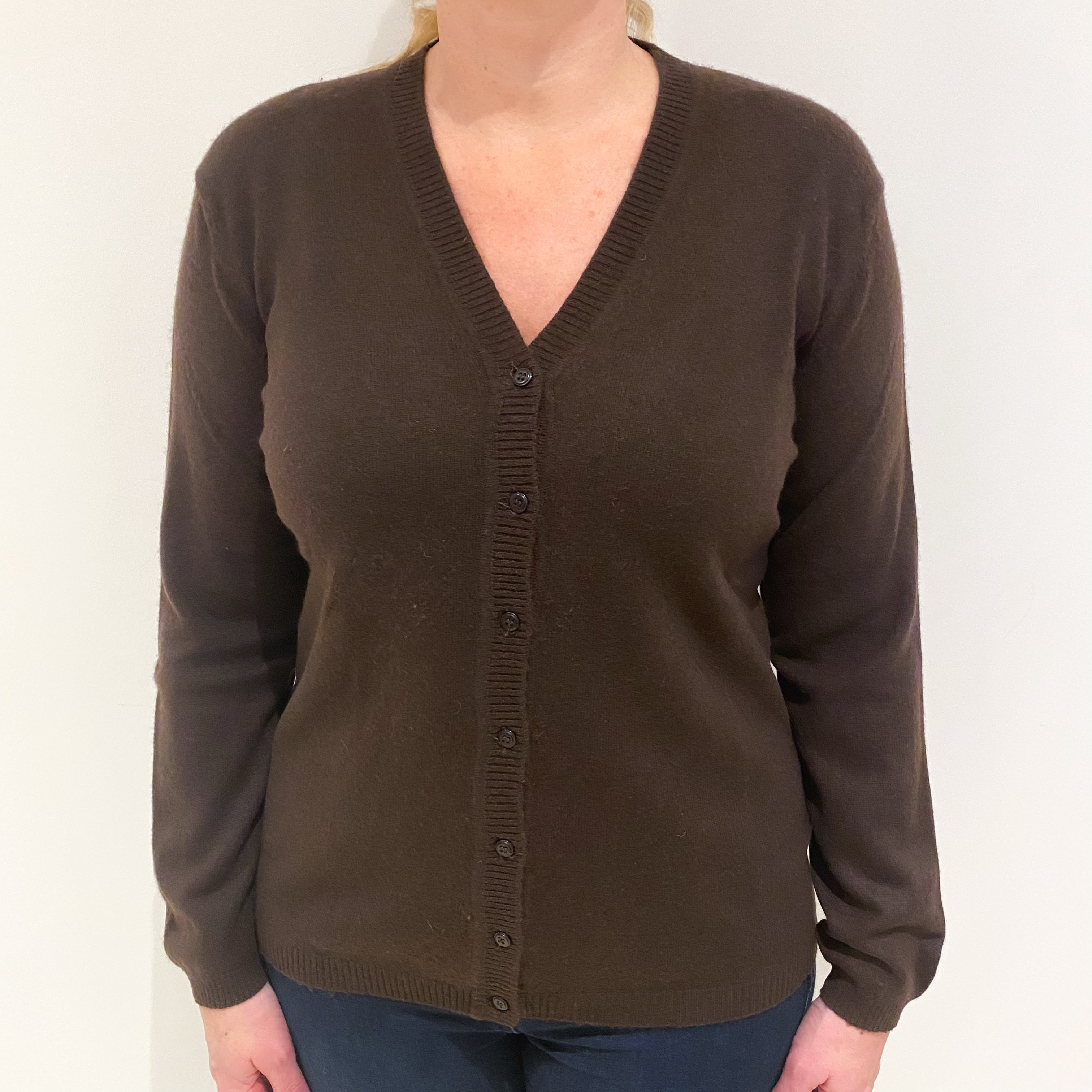 Chocolate Brown Cashmere V- neck Cardigan Large