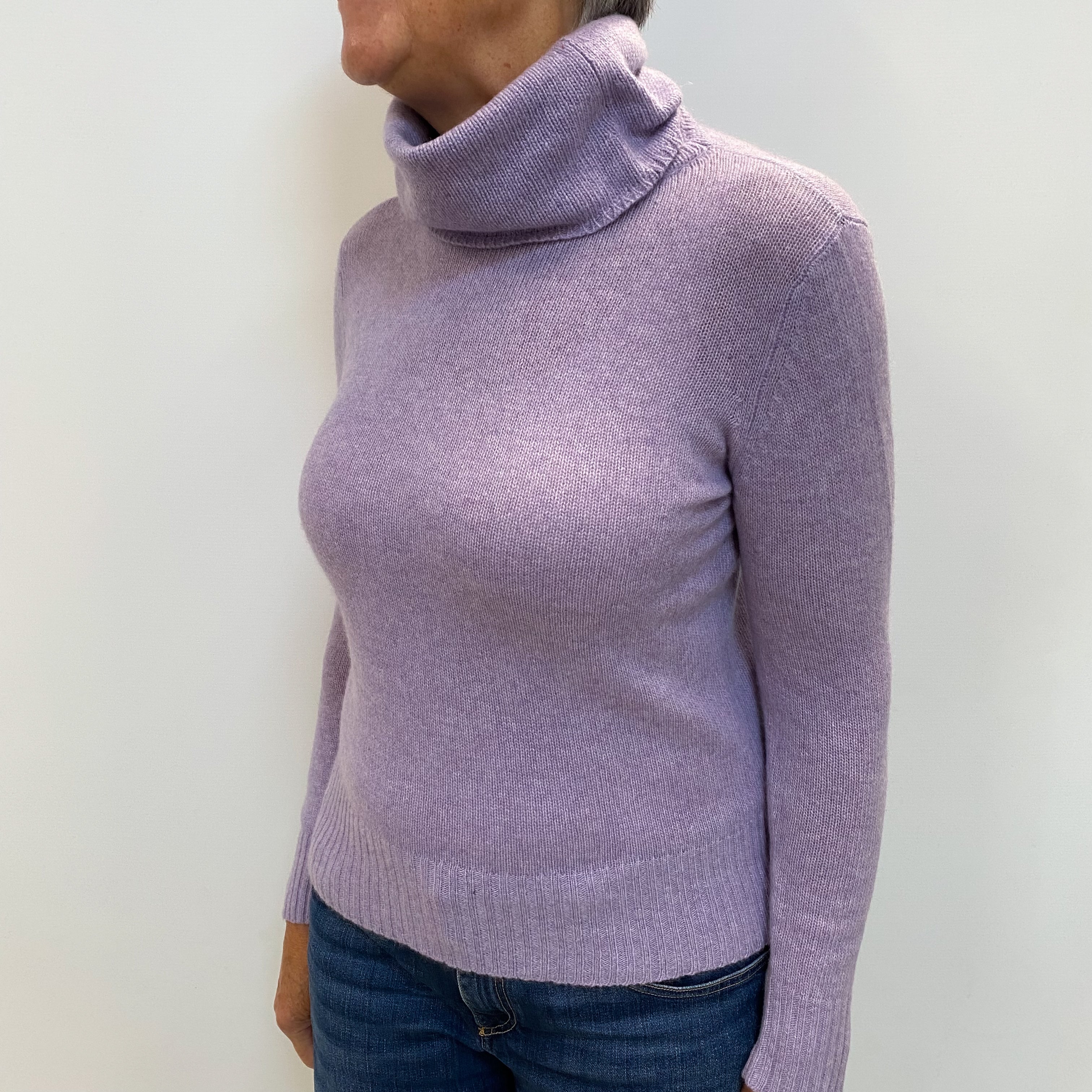 Lavender Purple Cashmere Polo Neck Jumper Medium