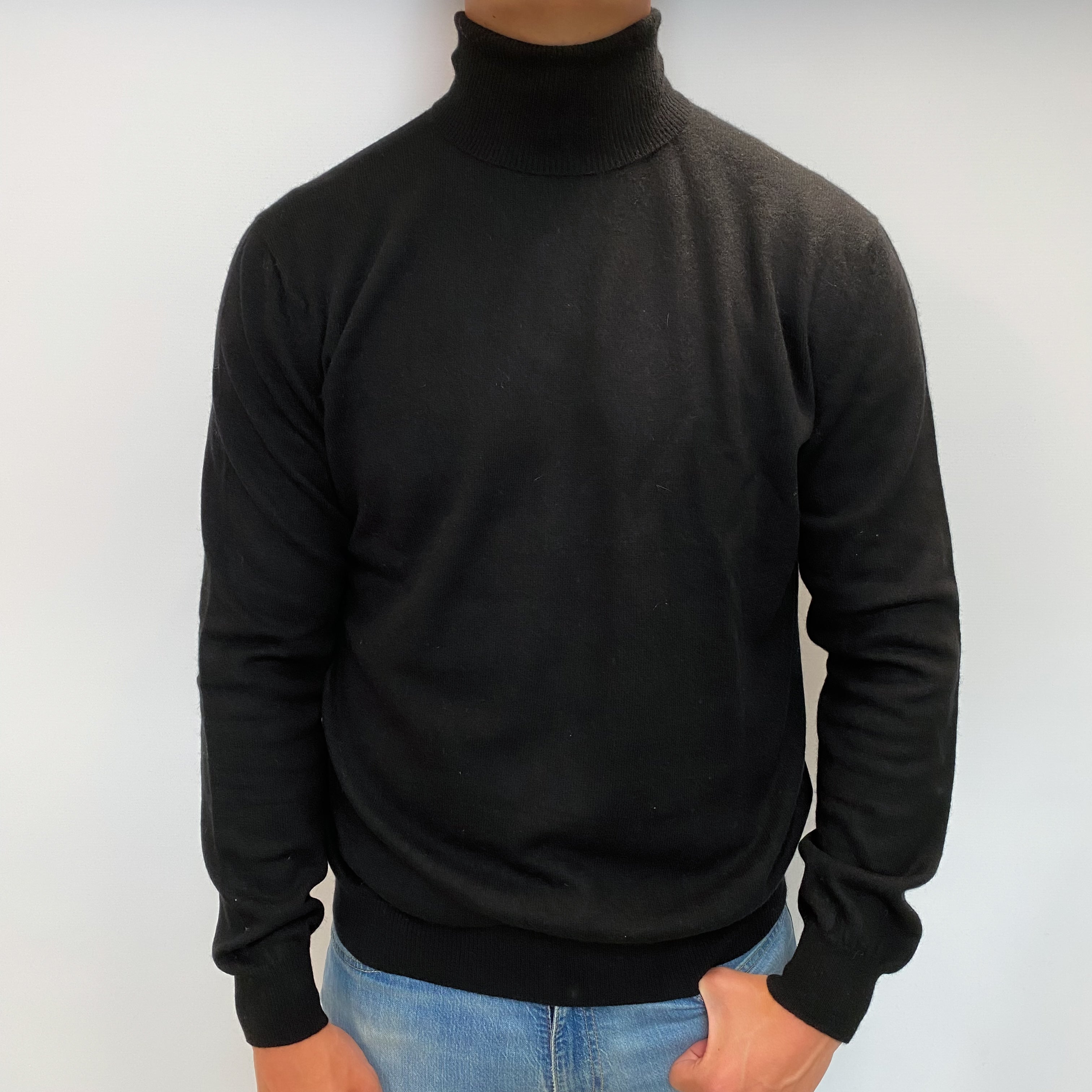 Men's Black Cashmere Polo Neck Jumper XL