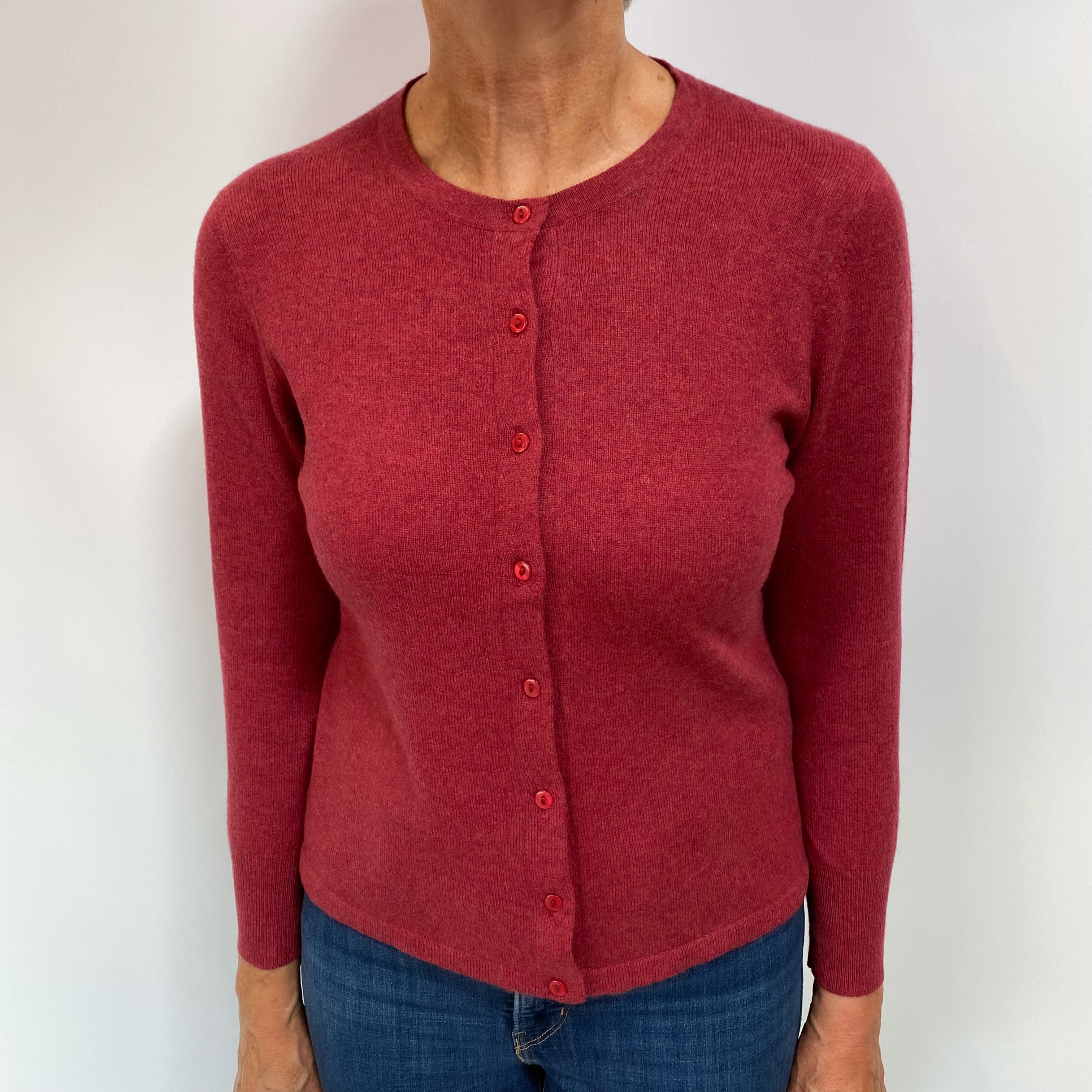 Brick Red Cashmere Crew Neck Cardigan Medium