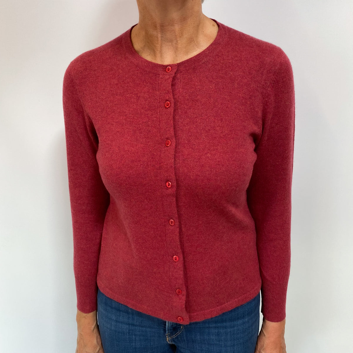 Brick Red Cashmere Crew Neck Cardigan Medium