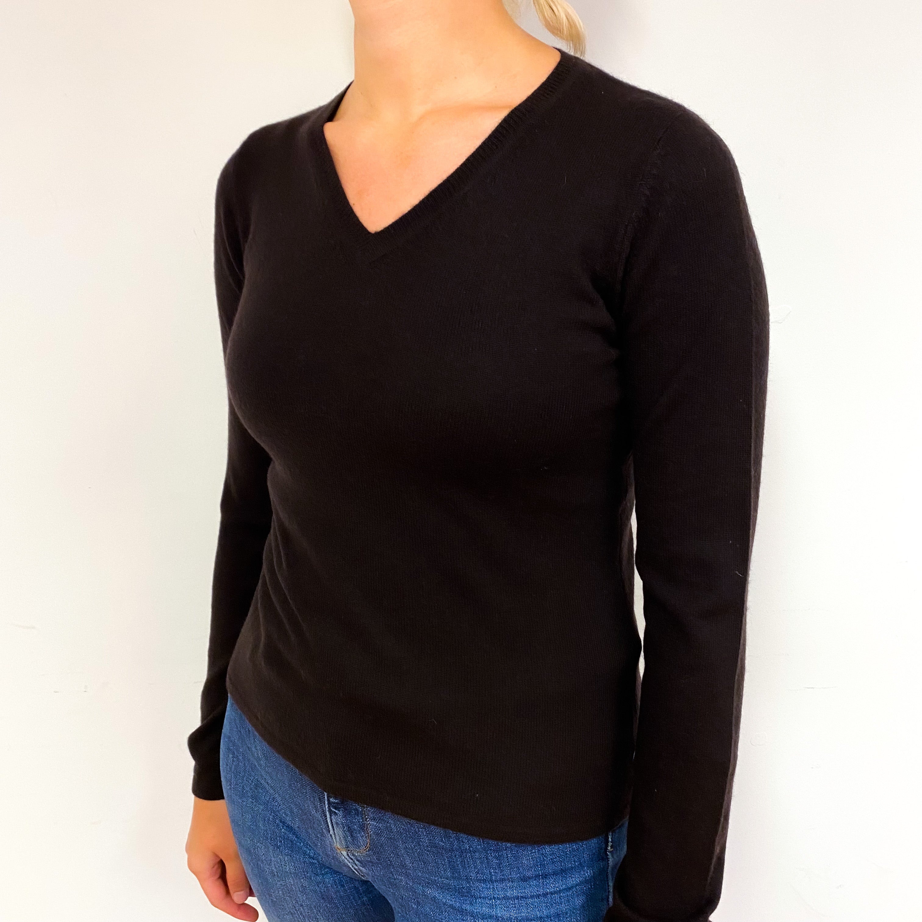 Peppercorn Brown Cashmere V-Neck Jumper Small