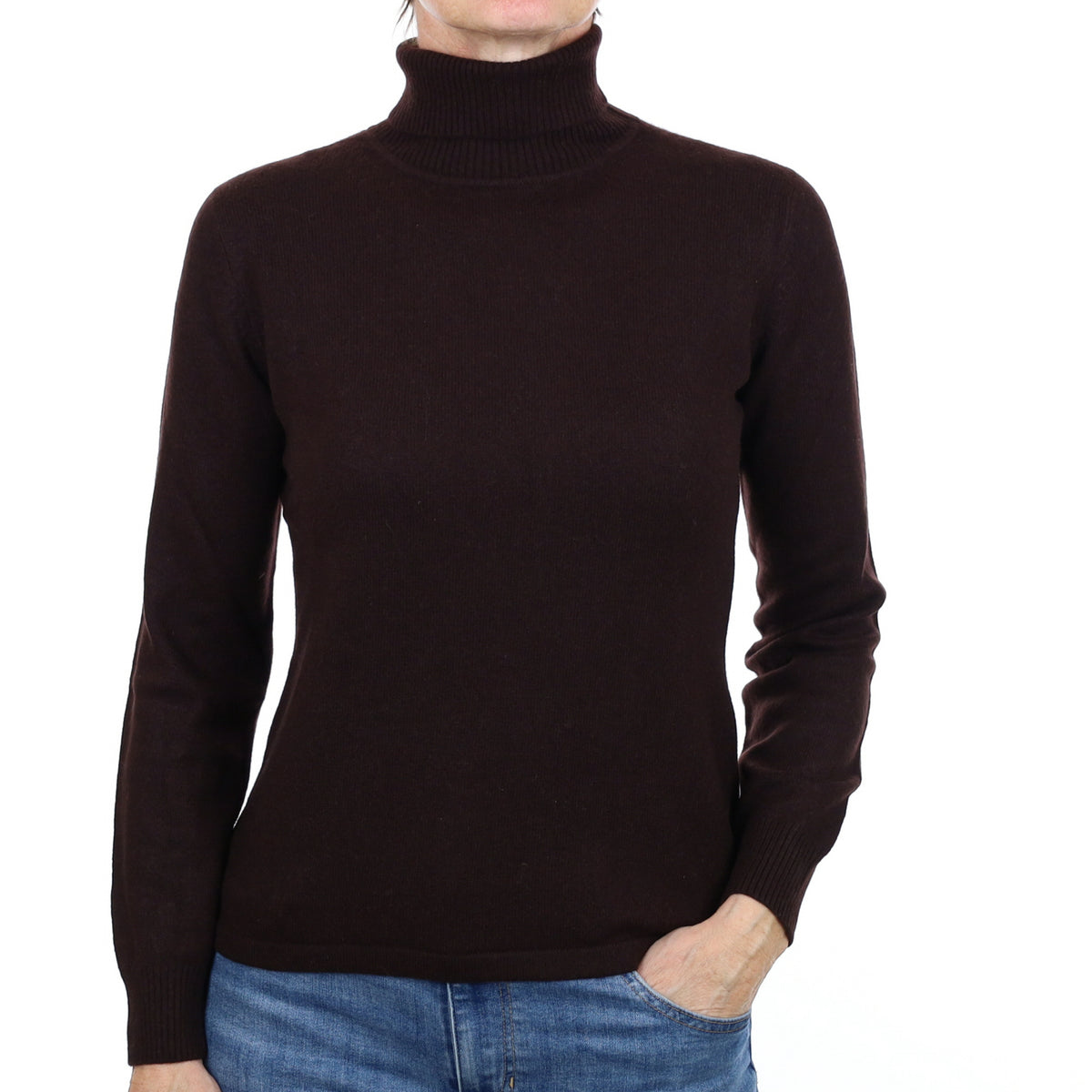 Peppercorn Brown Cashmere Polo Neck Jumper Small