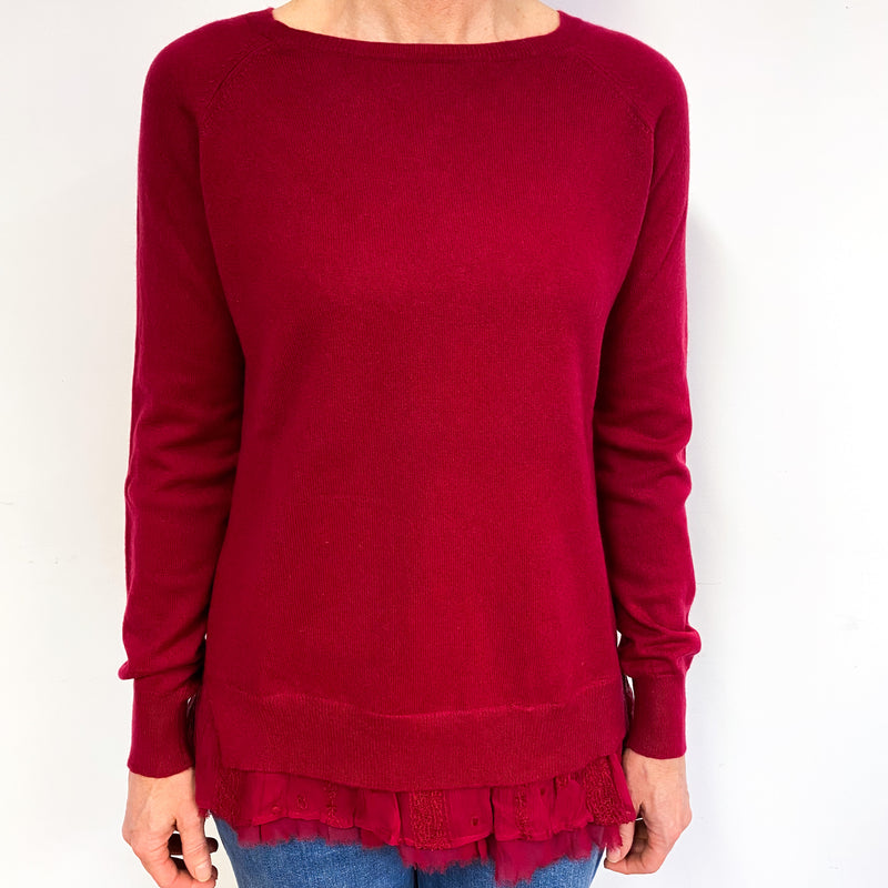 Dark Crimson Cashmere Crew Neck Jumper Medium
