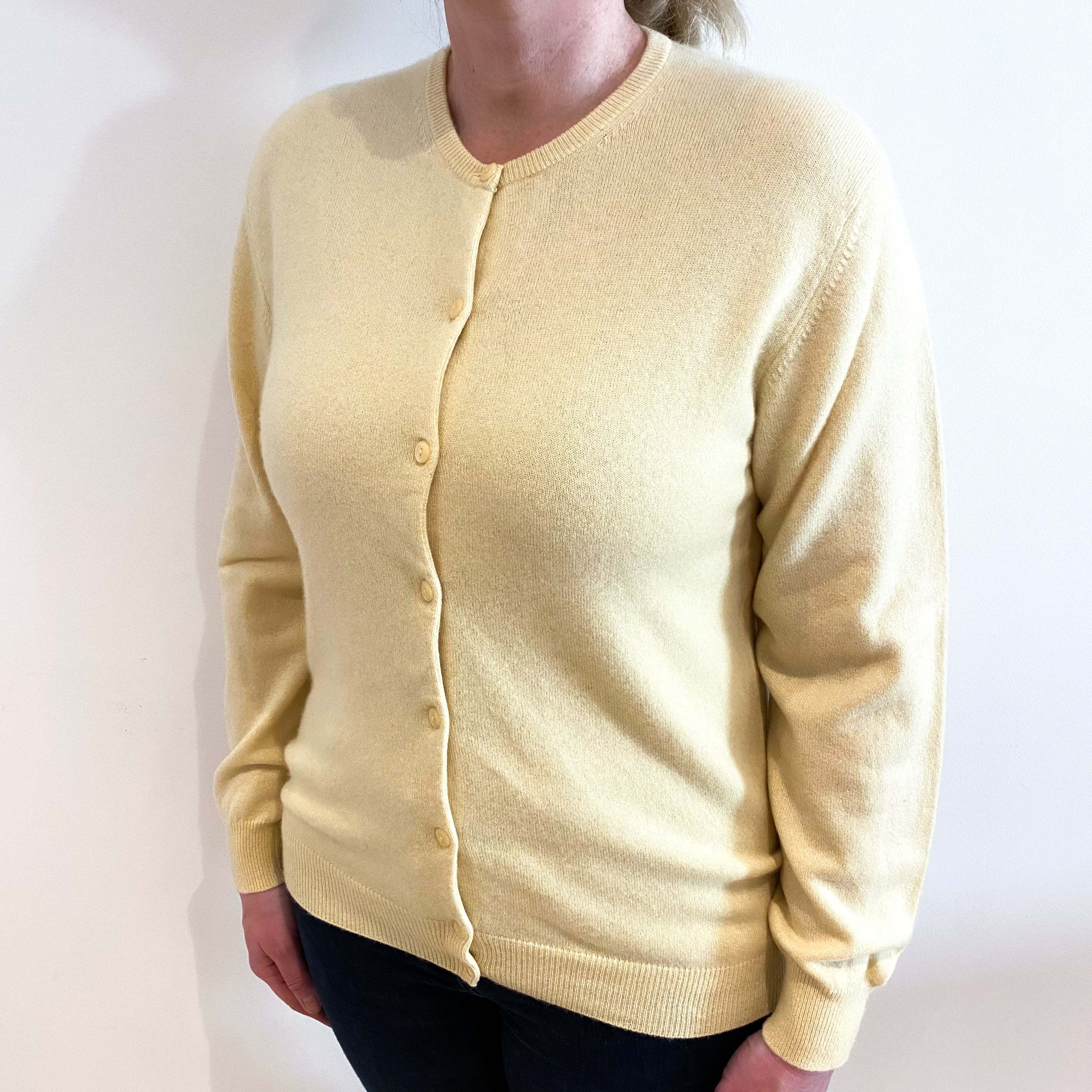 Pale Lemon Cashmere Crew Neck Cardigan Large
