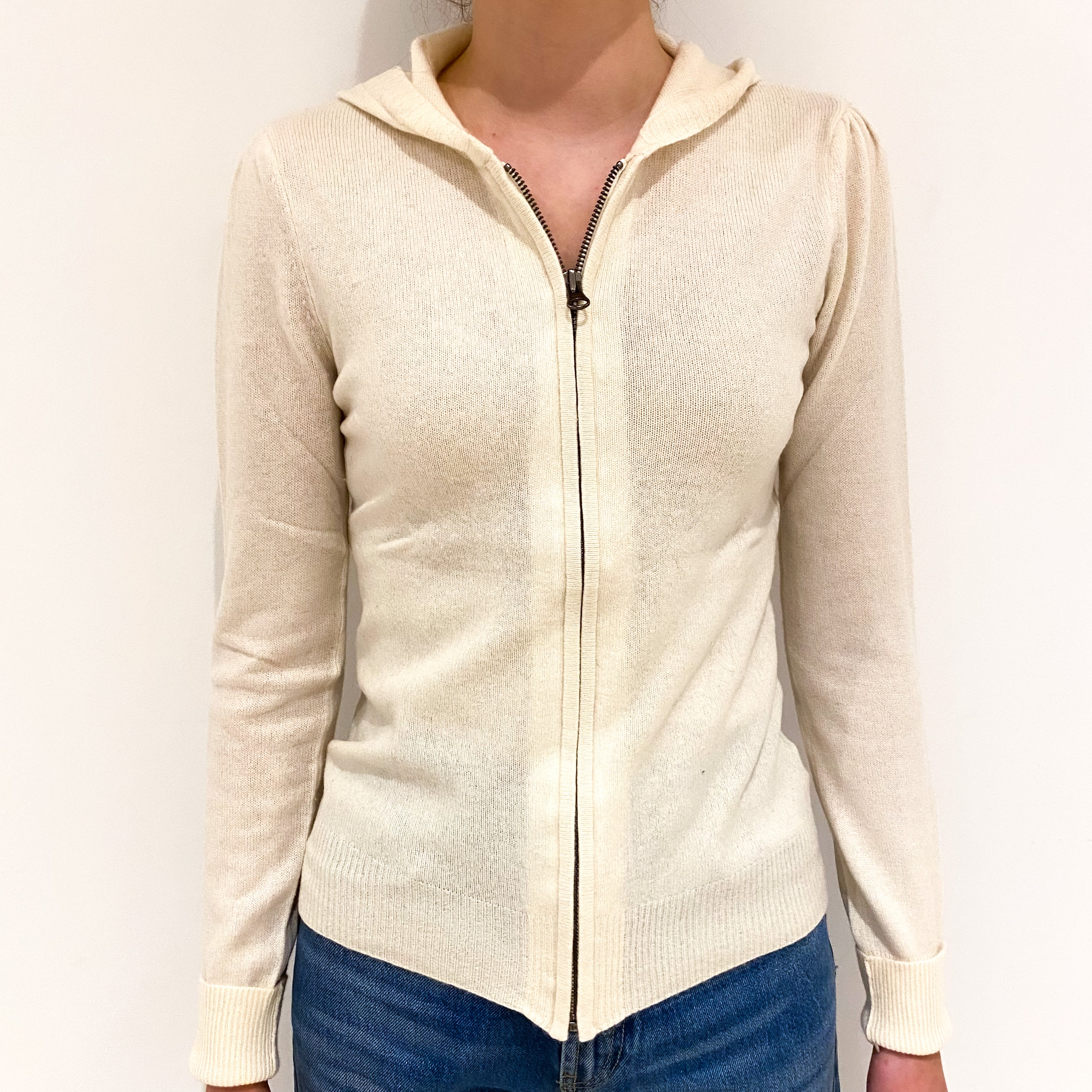 Cream Cashmere Front Zip Hoodie Extra Small