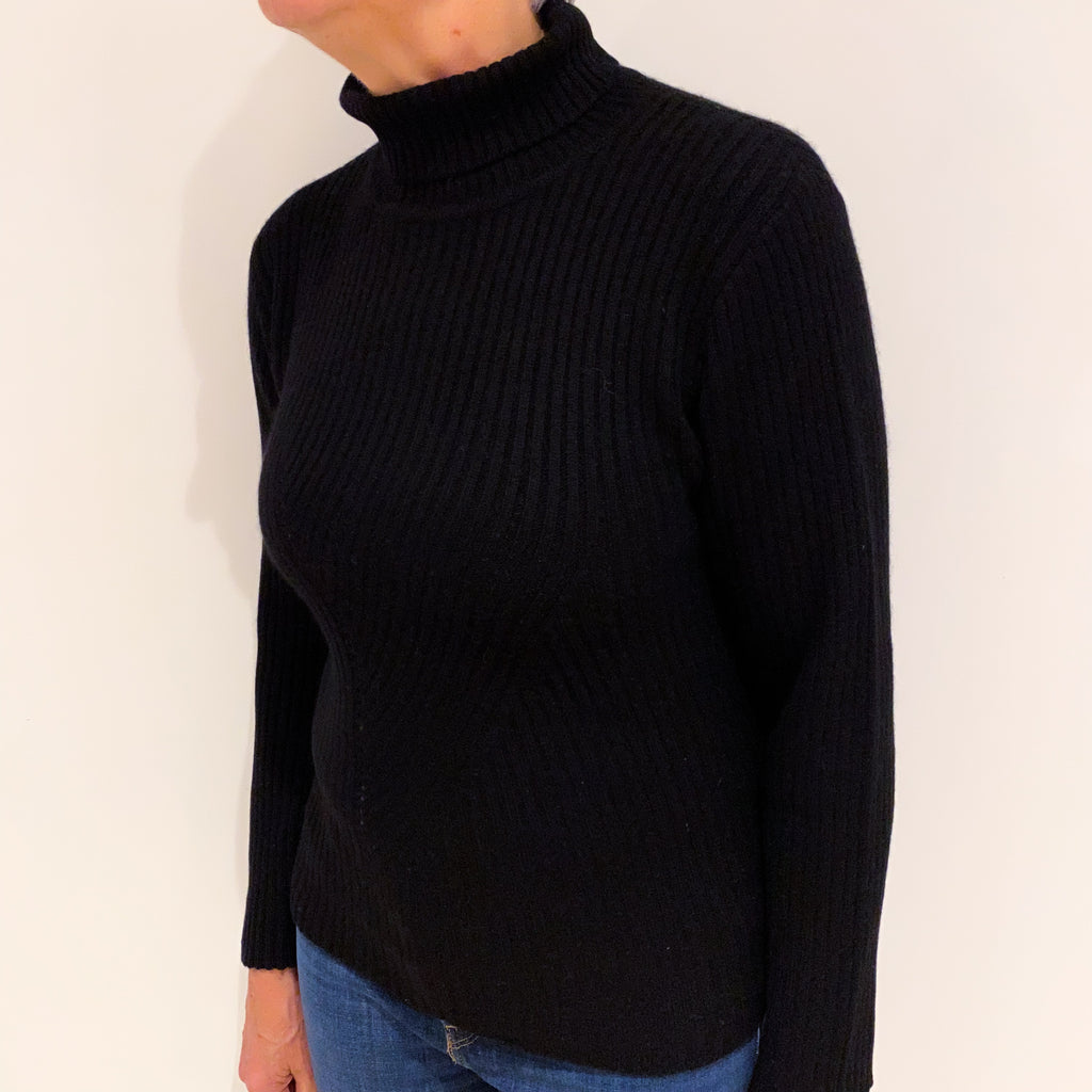 Black Chunky Rib Cashmere Funnel Neck Jumper Medium