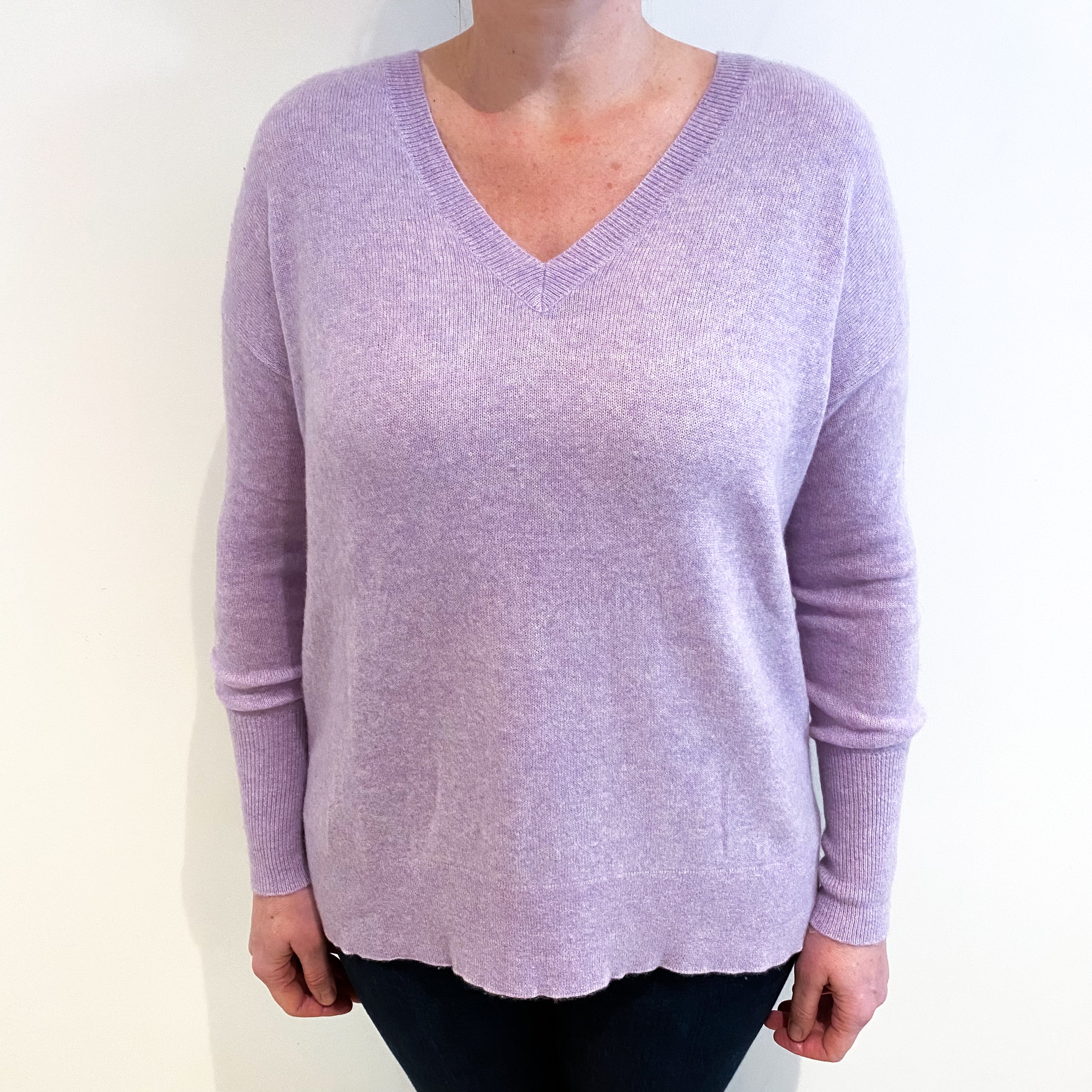 Lilac Purple Cashmere V Neck Jumper Large