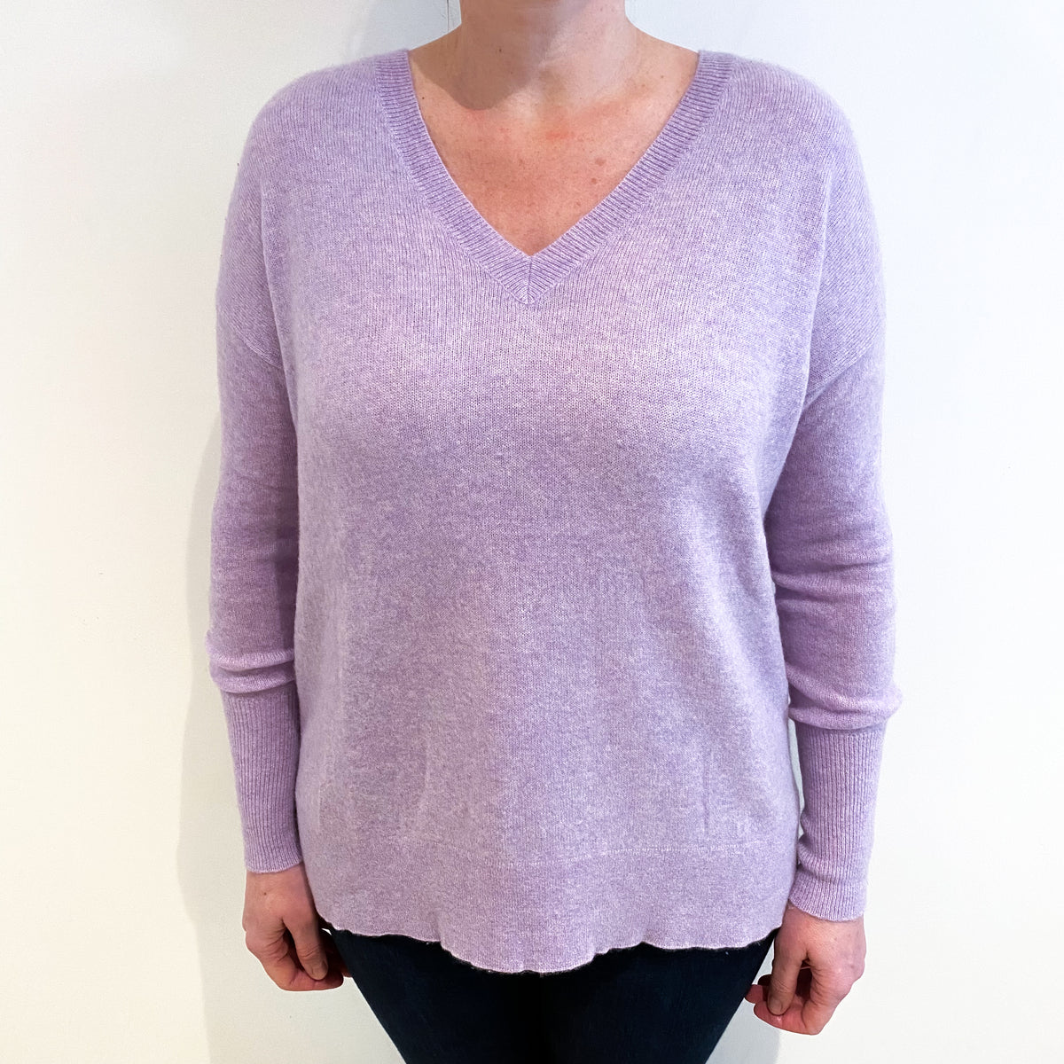 Lilac Purple Cashmere V Neck Jumper Large