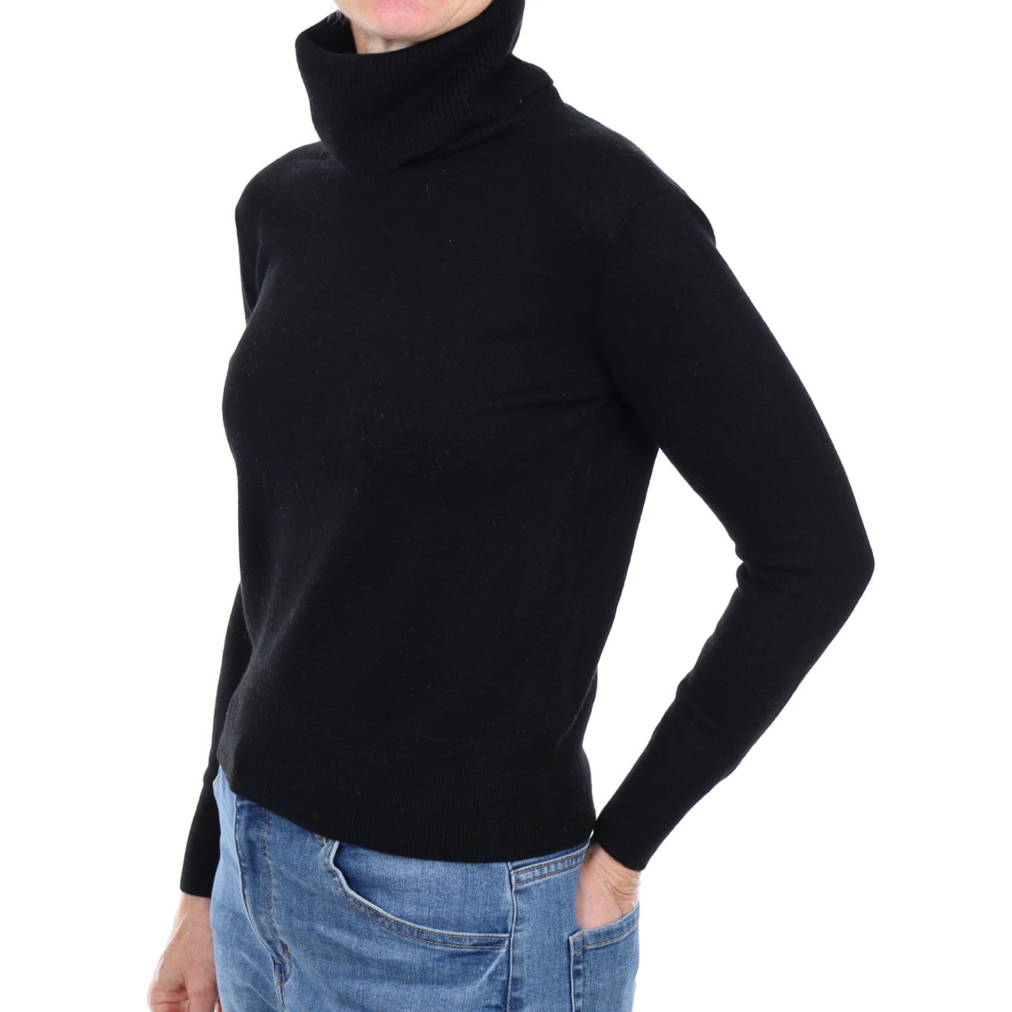 Black Cashmere Polo Neck Jumper Small