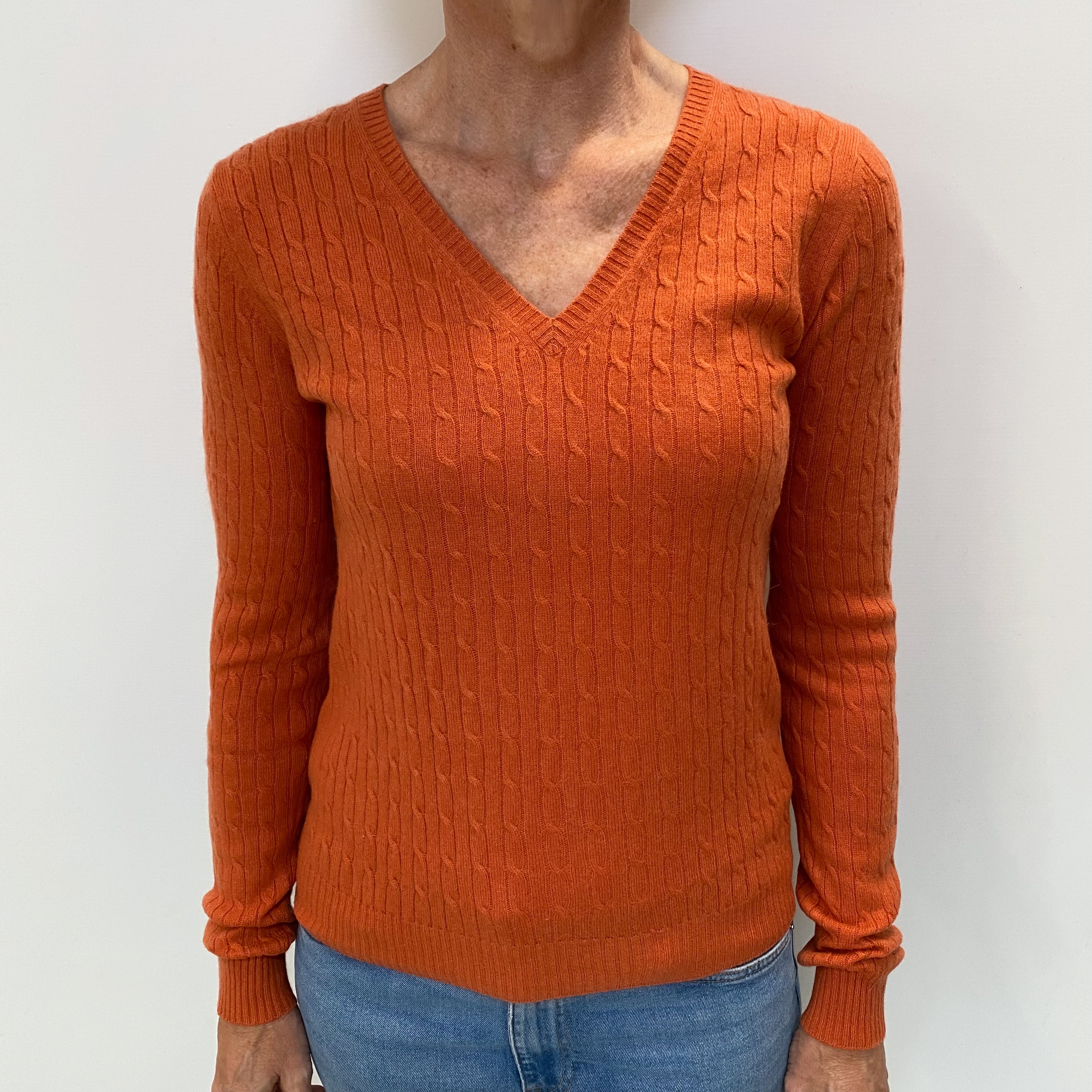 Pumpkin Orange Cashmere V Neck Jumper Small