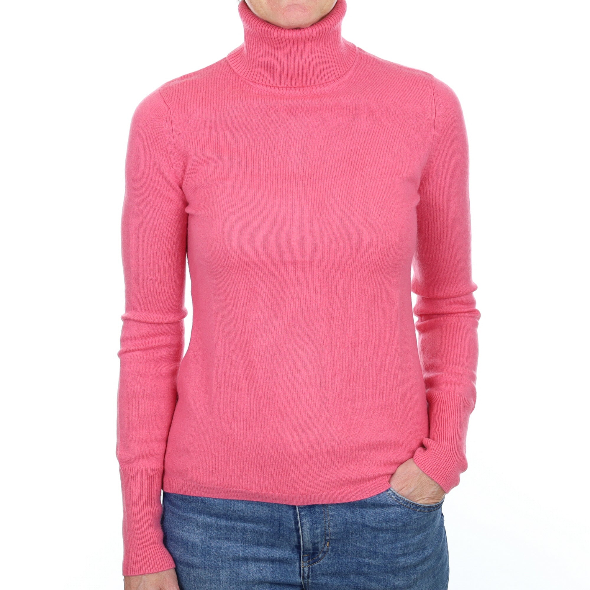 Lupin Pink Cashmere Polo Neck Jumper Small