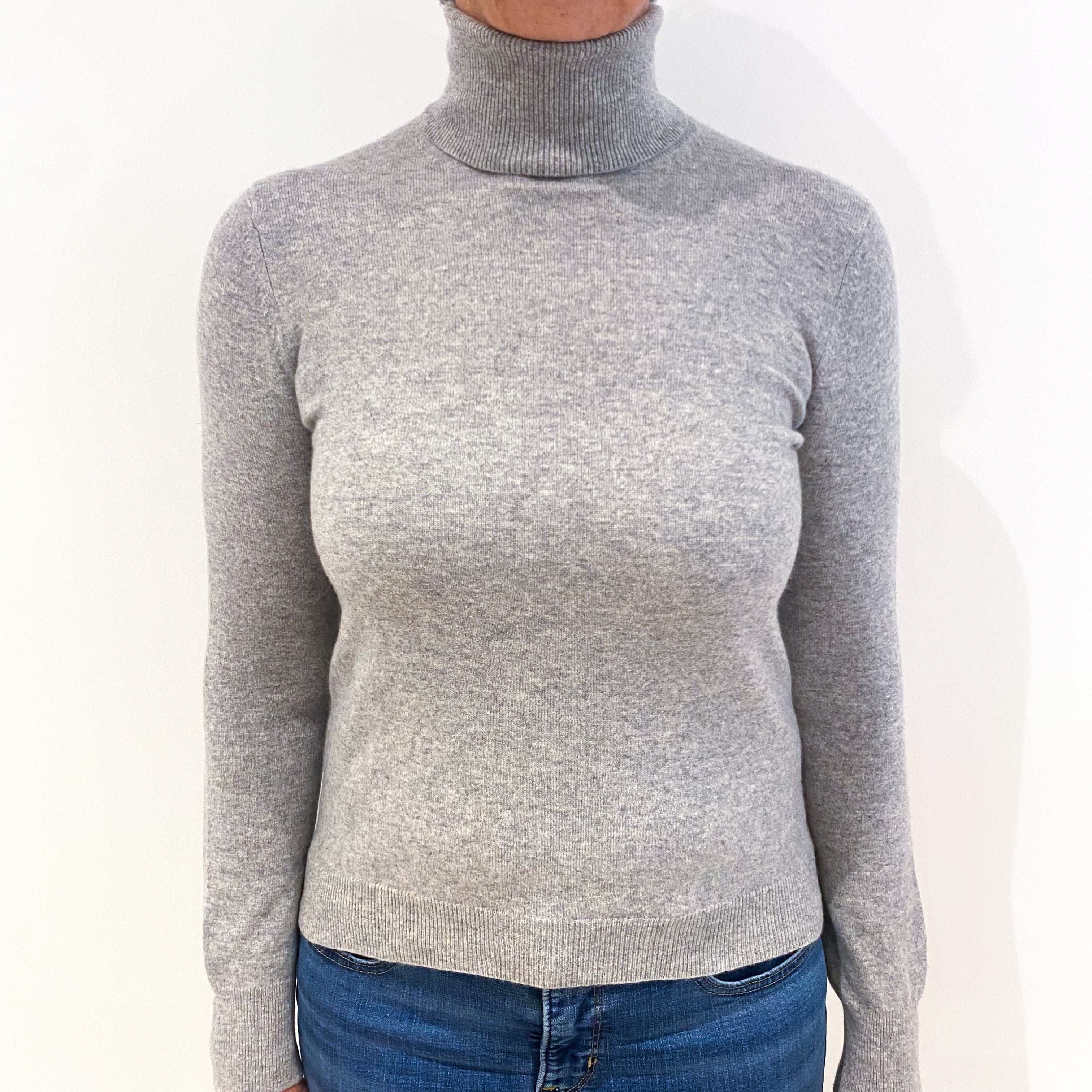 Smoke Grey Cashmere Polo Neck Jumper Medium