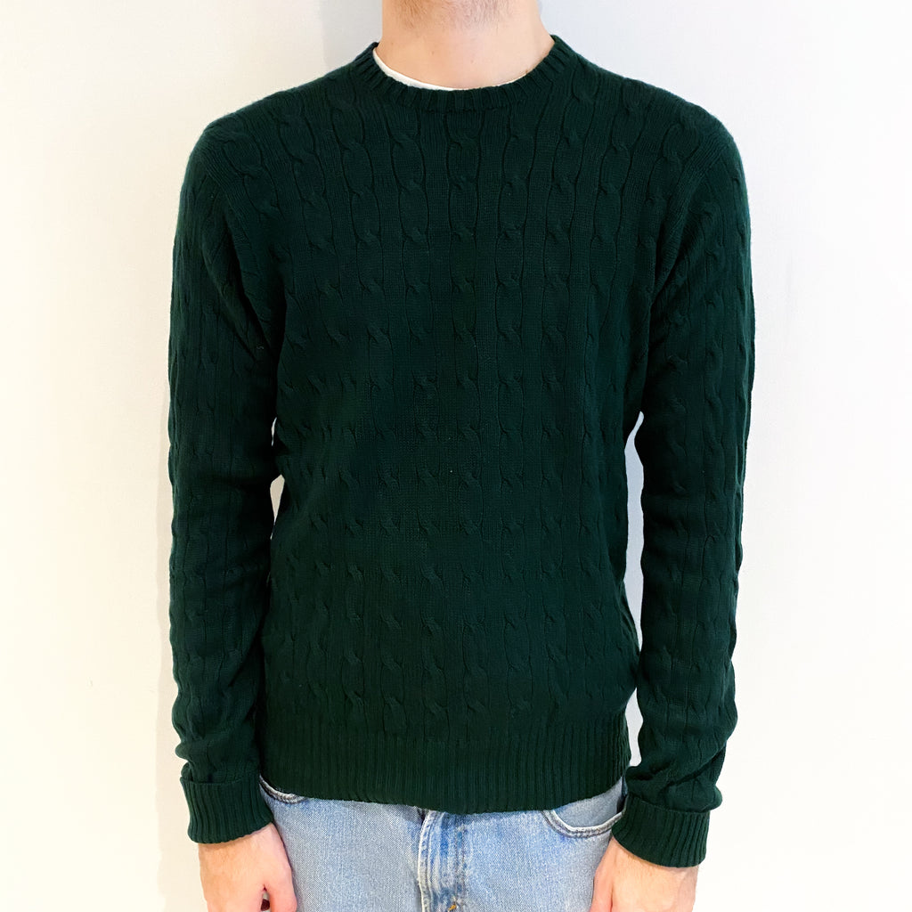 Men's Ralph Lauren Racing Green Cashmere Crew Neck Cable Knit Jumper Large