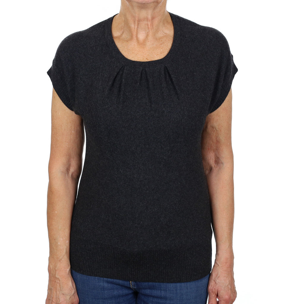 Charcoal Grey Cashmere Short Sleeve Crew Neck Jumper Medium