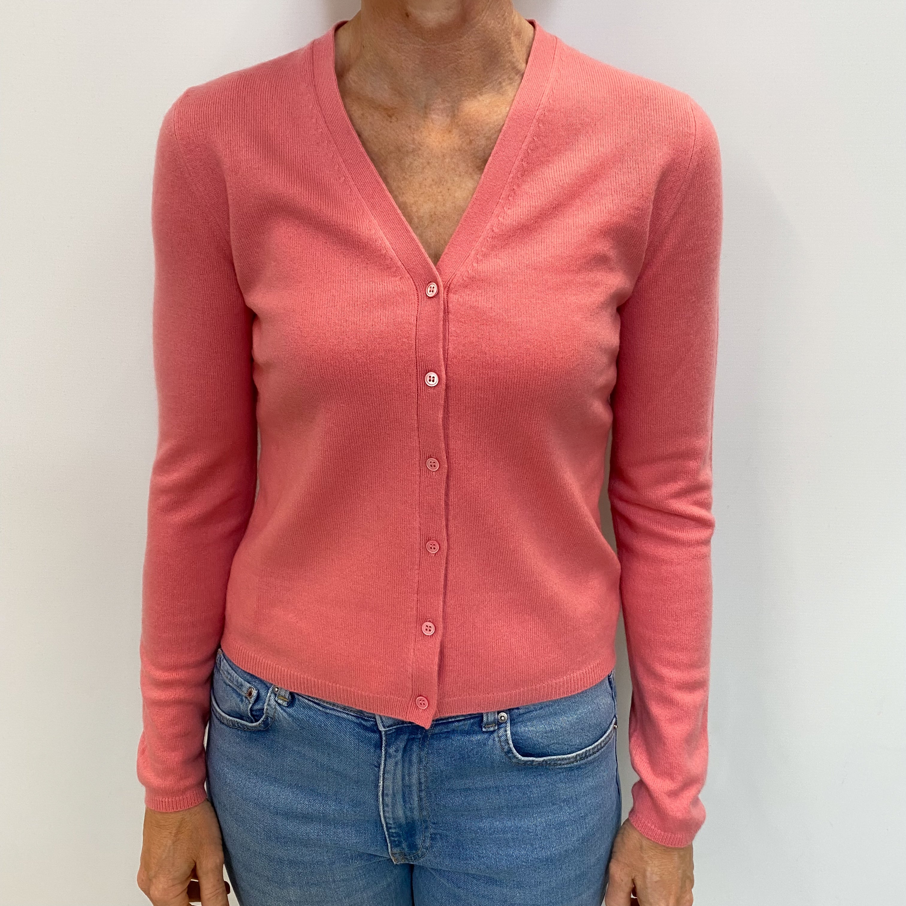TSE Flamingo Pink Cashmere V-Neck Cardigan Small