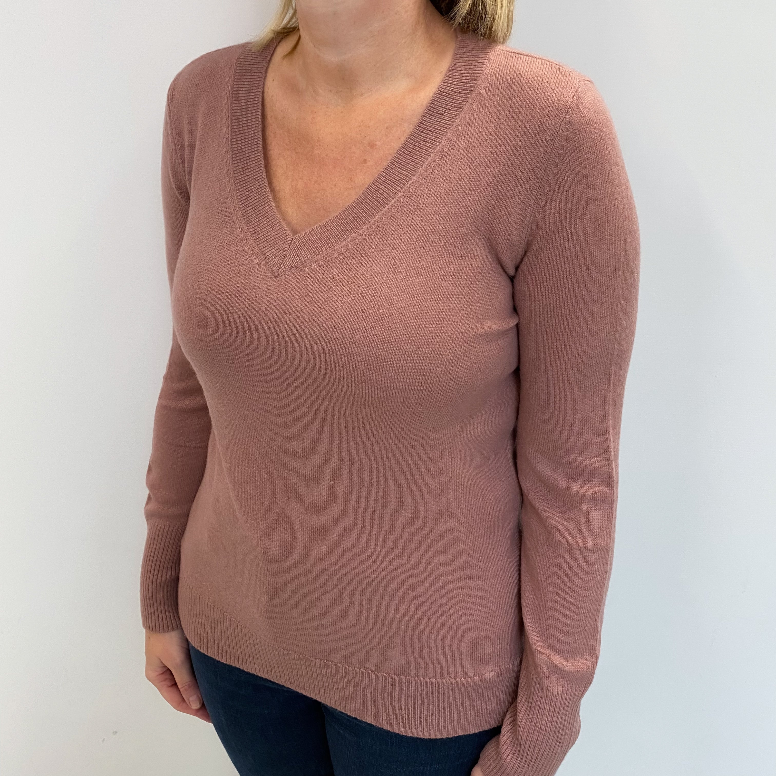 Deep Faded Heather Cashmere V Neck Jumper Large