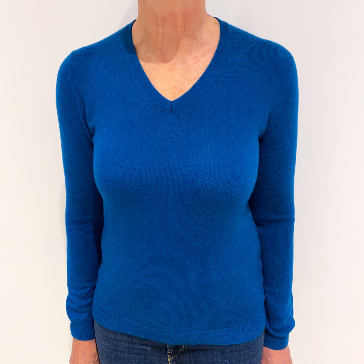 Peacock Blue Cashmere V Neck Jumper Medium