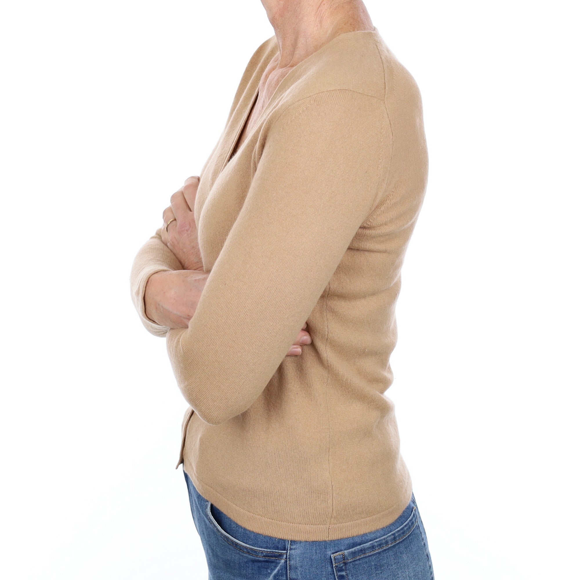 Camel Brown Cashmere V Neck Cardigan Small