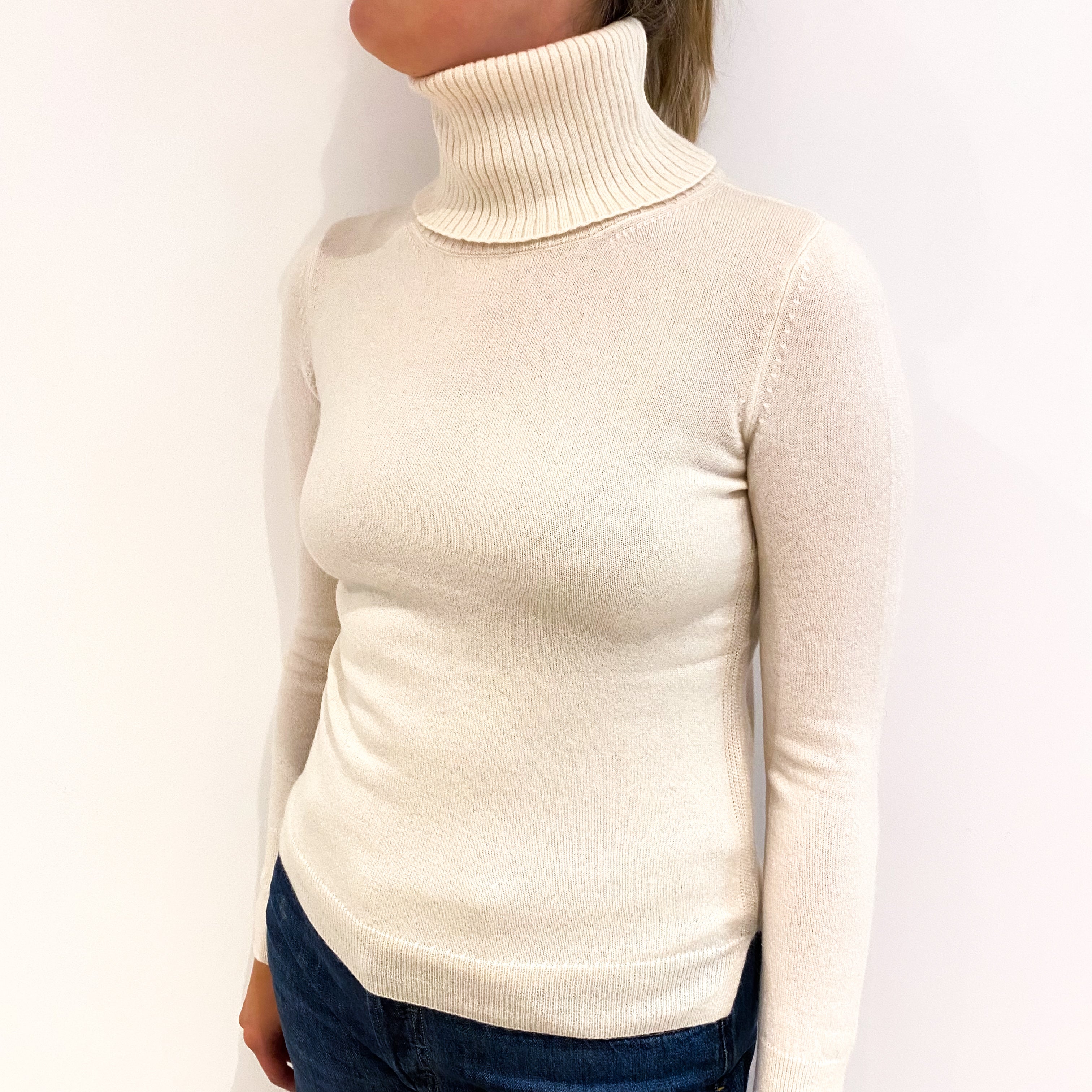 Cream Cashmere Polo Neck Jumper Small
