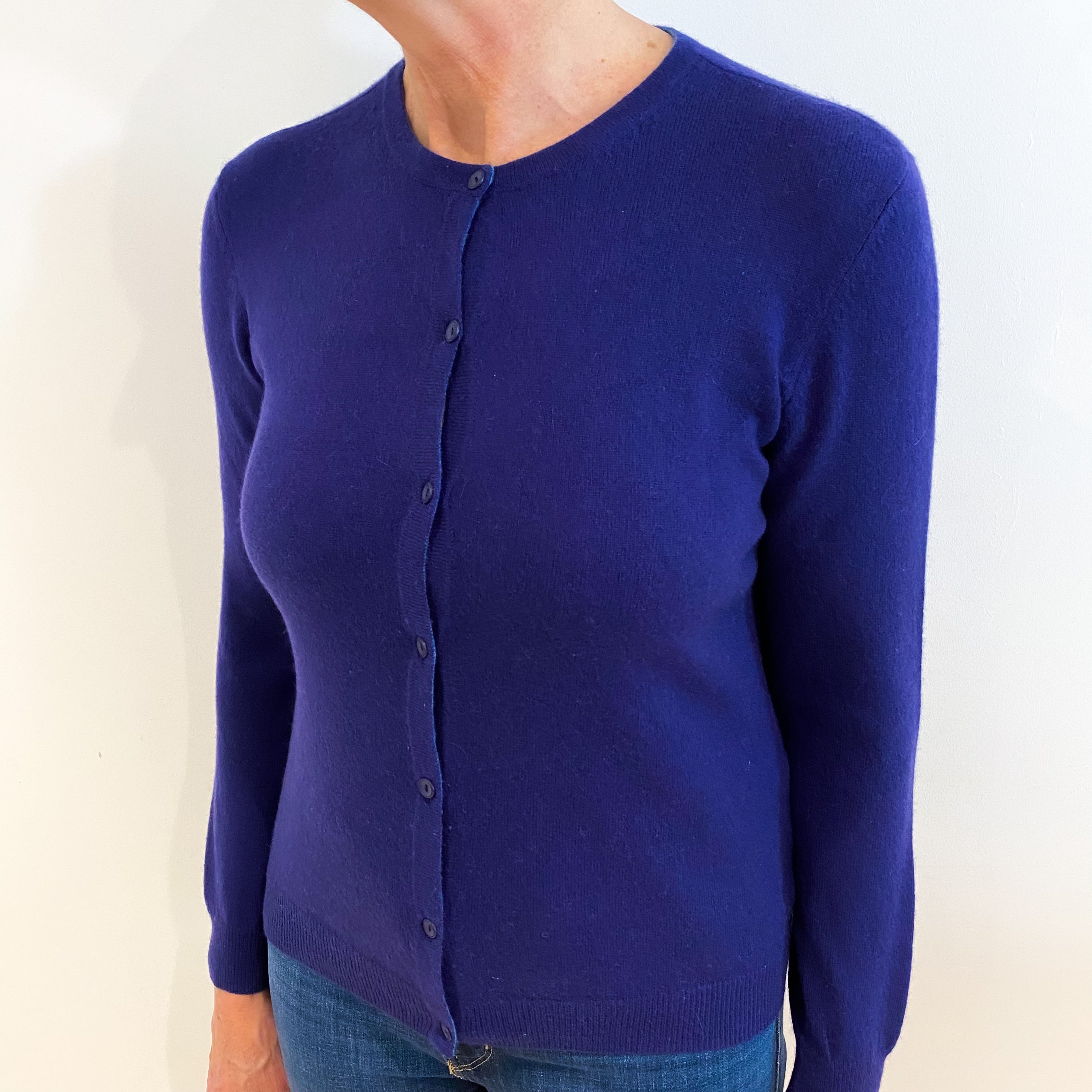 Indigo Blue Cashmere Crew Neck Cardigan Medium