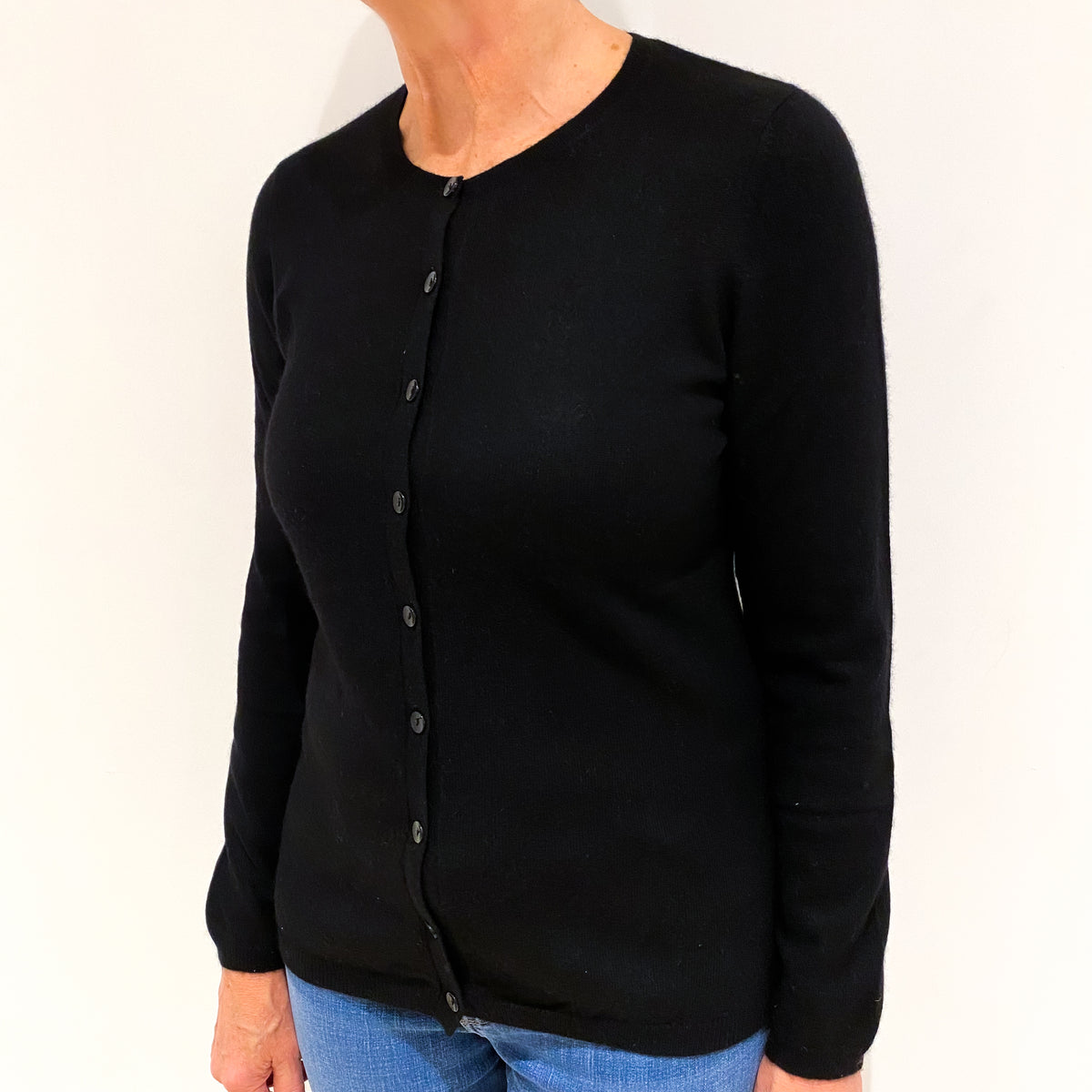 Black Cashmere Crew Neck Cardigan Medium
