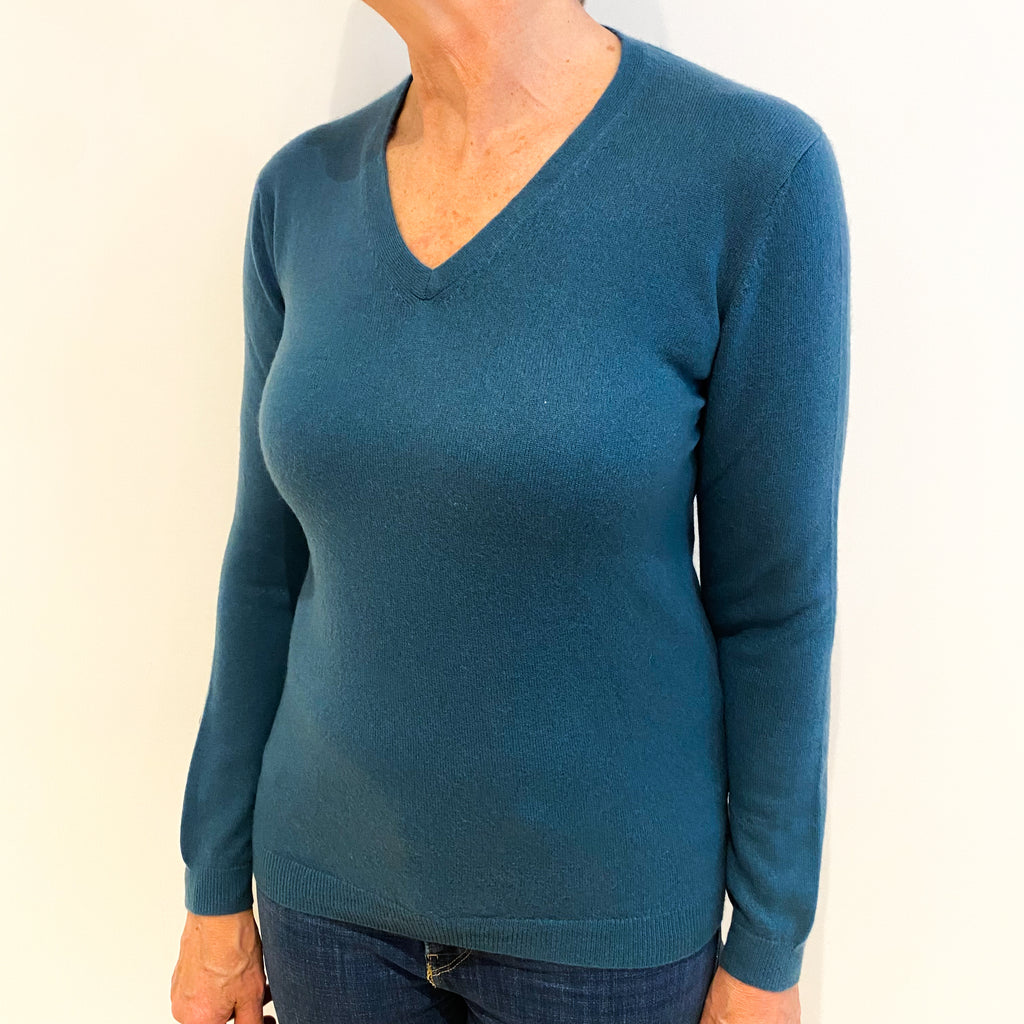Deep Ocean Blue Cashmere V Neck Jumper Medium