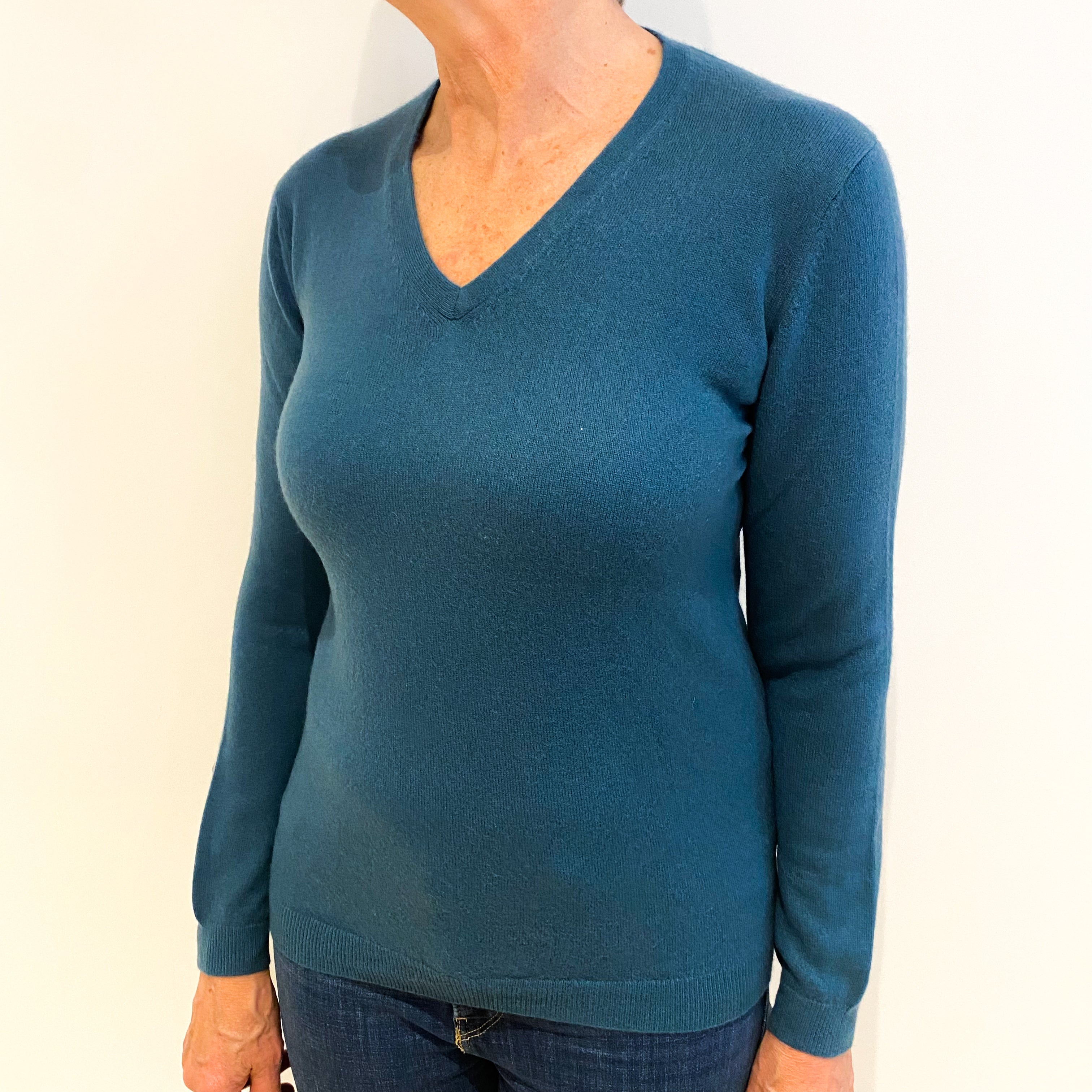 Deep Ocean Blue Cashmere V Neck Jumper Medium