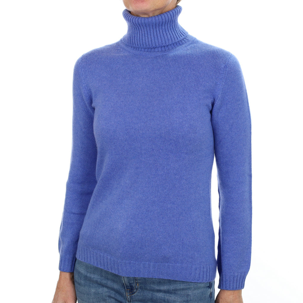 Tanzanite Blue Cashmere Polo Neck Jumper Small