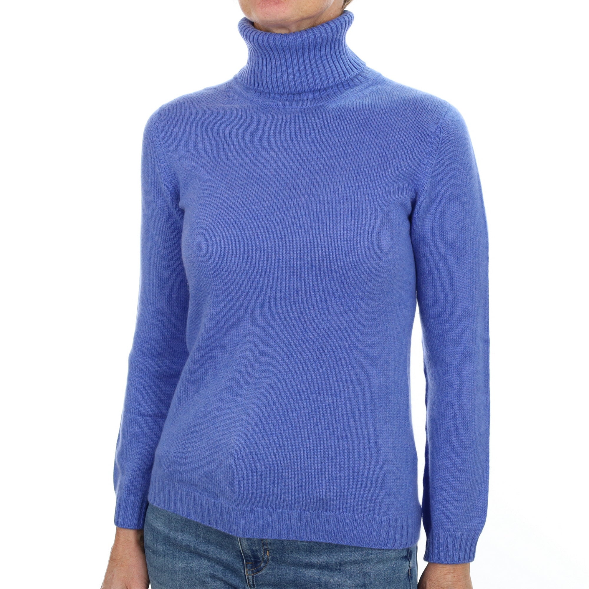 Tanzanite Blue Cashmere Polo Neck Jumper Small
