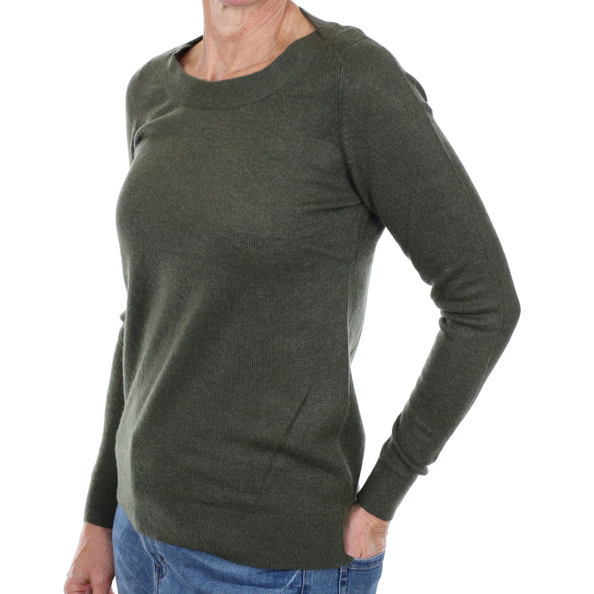Khaki Green Cashmere Crew Neck Jumper Small