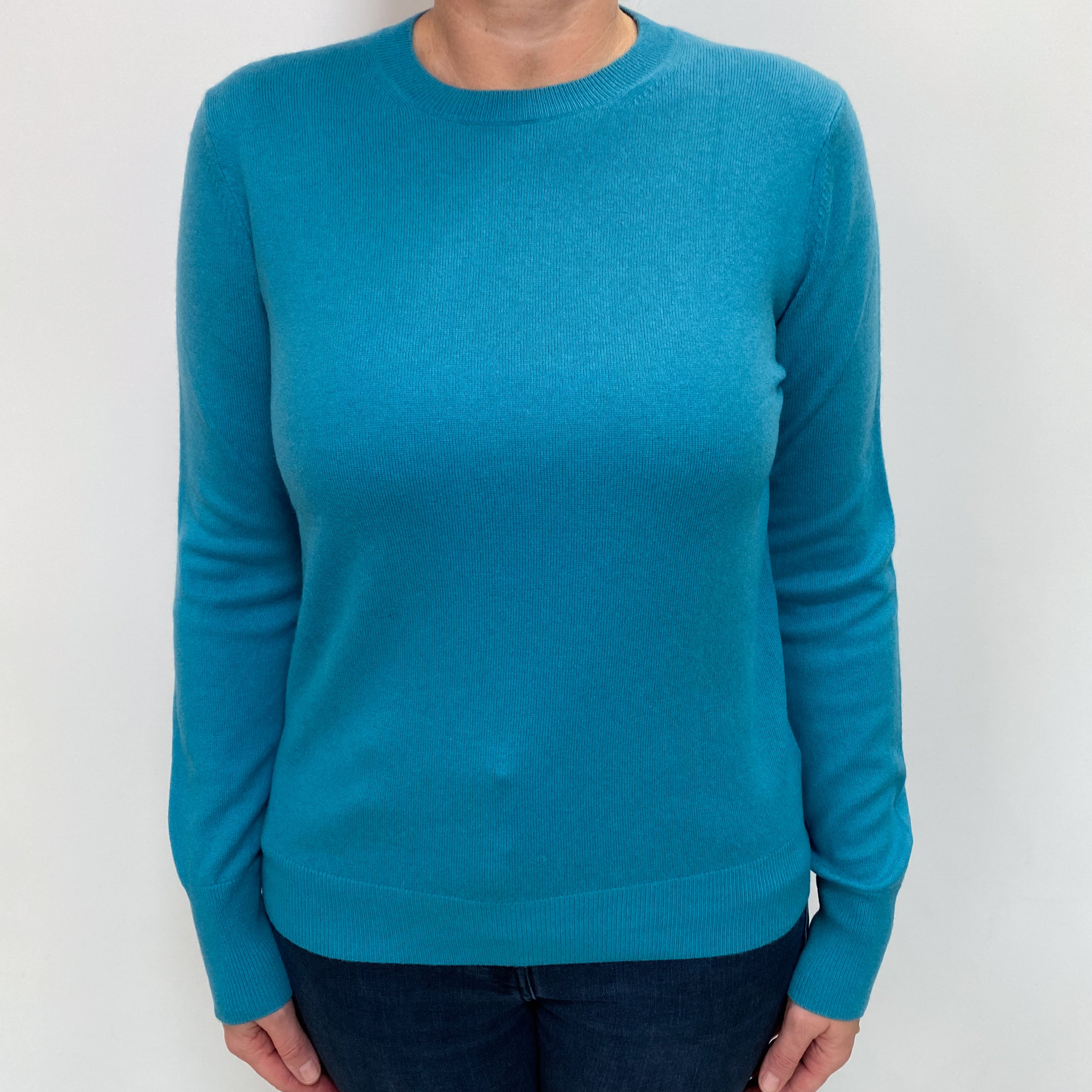 Estuary Green Cashmere Crew Neck Jumper Large
