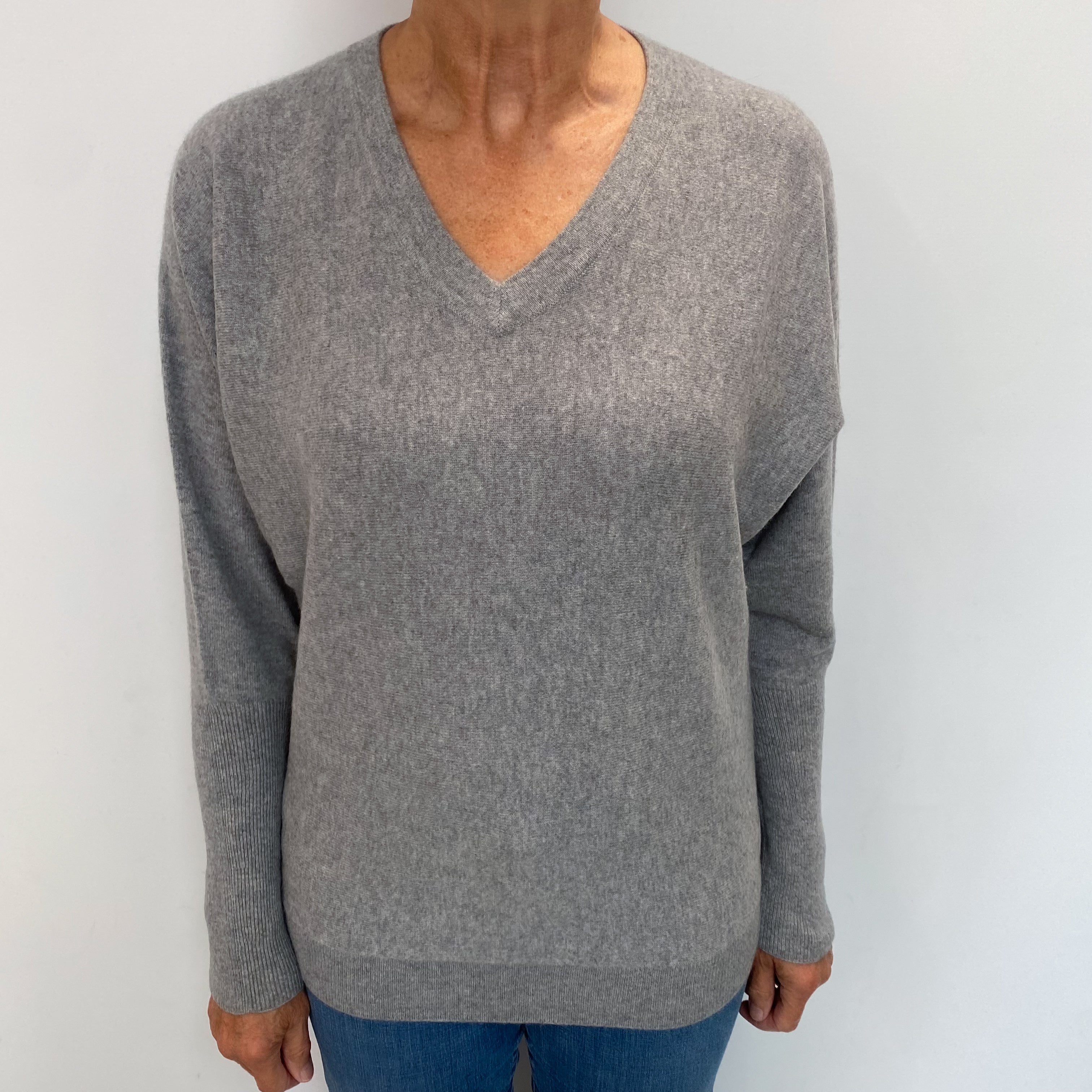 Smoke Grey Cashmere V Neck Jumper Medium