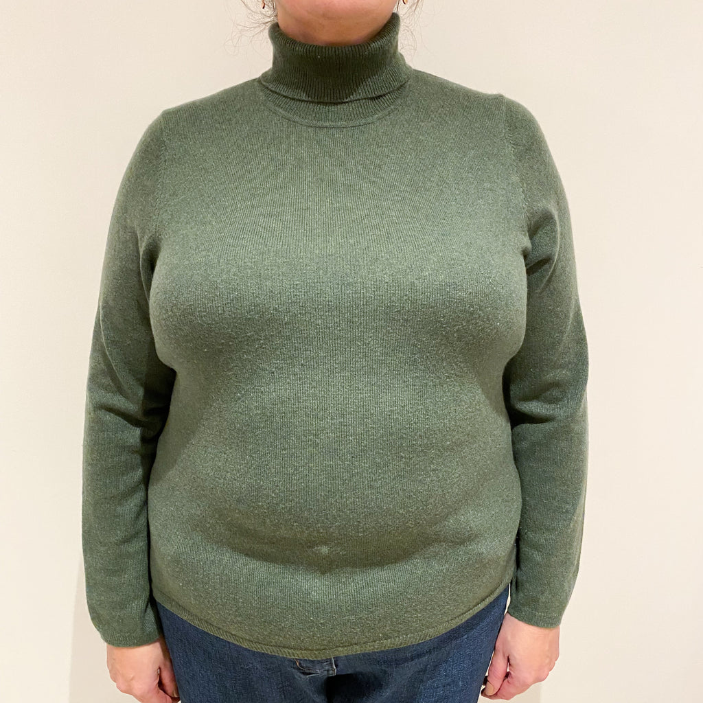 Spruce Green Cashmere Polo Neck Jumper Extra Large