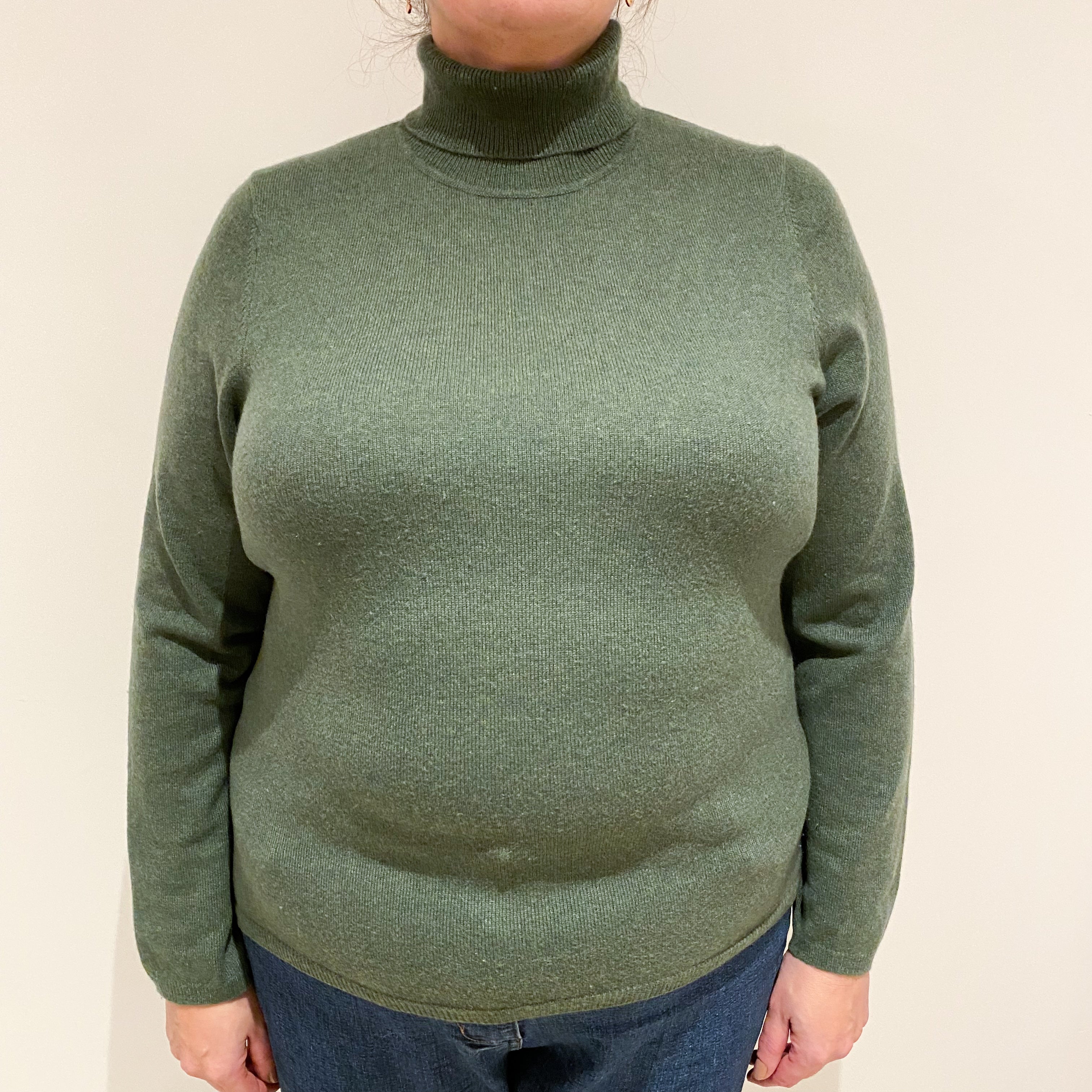 Spruce Green Cashmere Polo Neck Jumper Extra Large