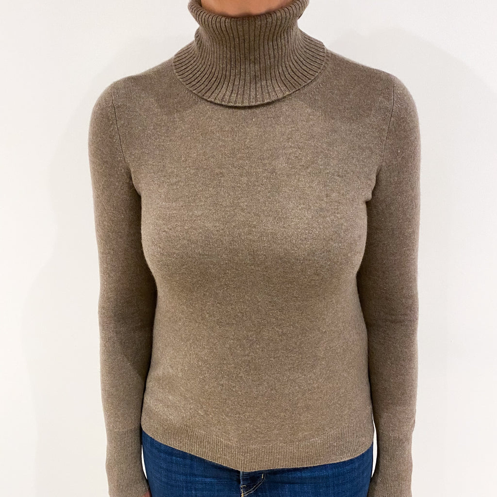 Mocha Brown Cashmere Polo Neck Jumper Medium