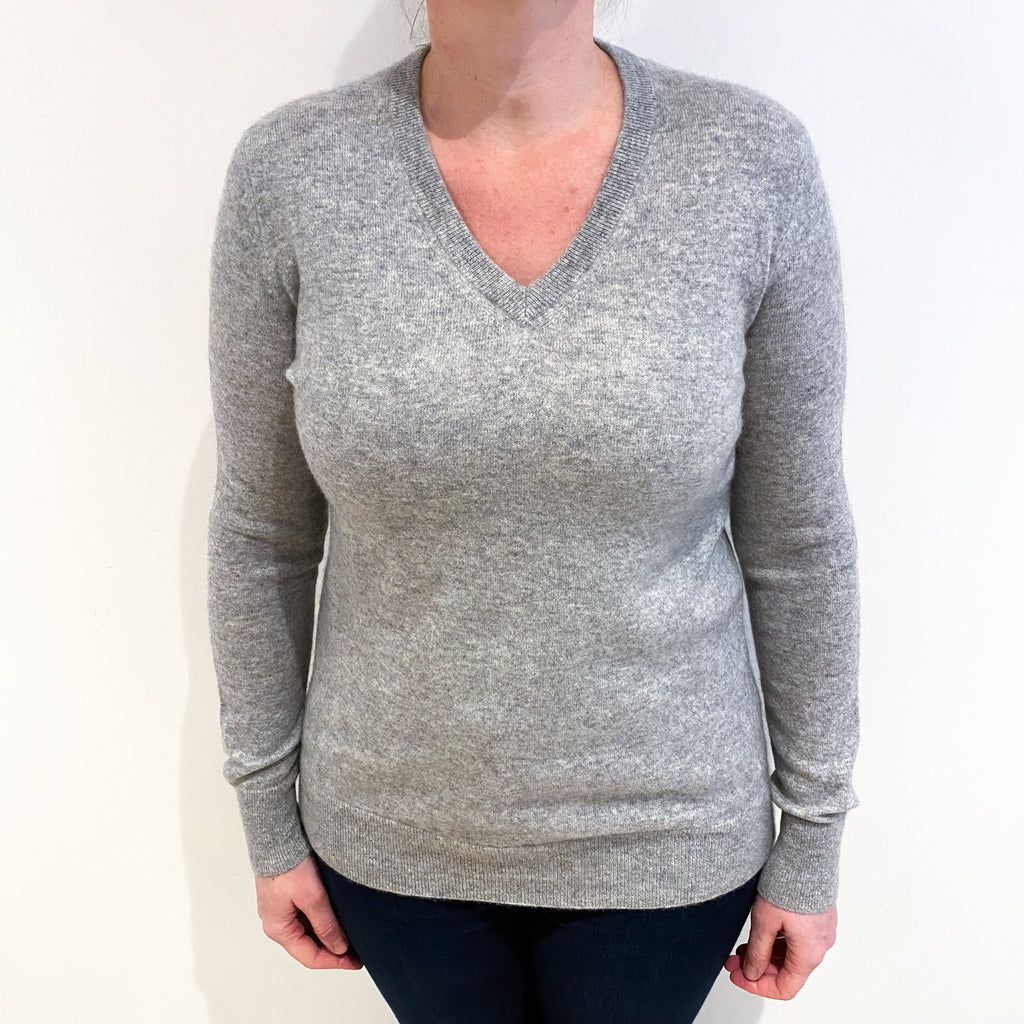 Smoke Grey Cashmere V Neck Jumper Large