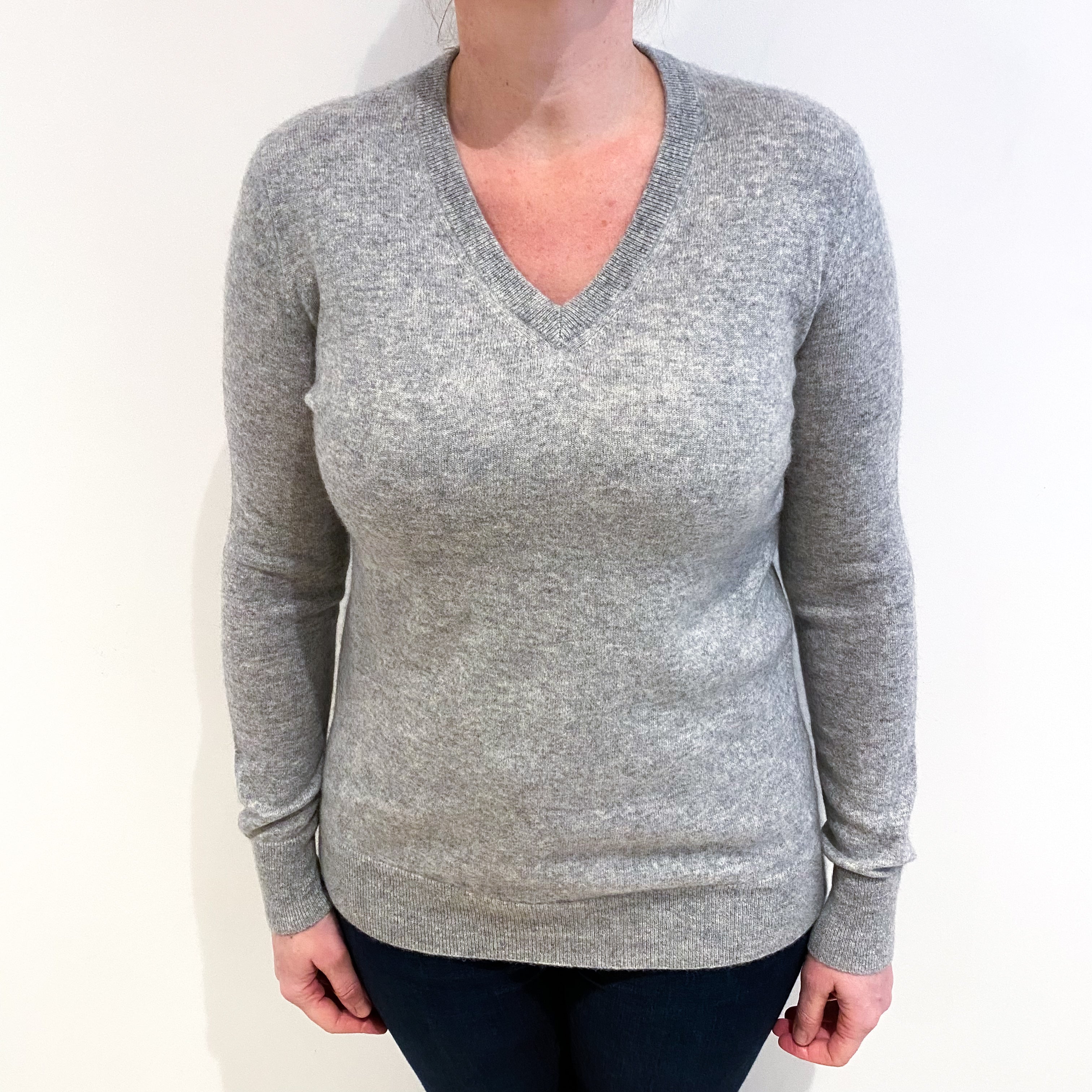 Smoke Grey Cashmere V Neck Jumper Large