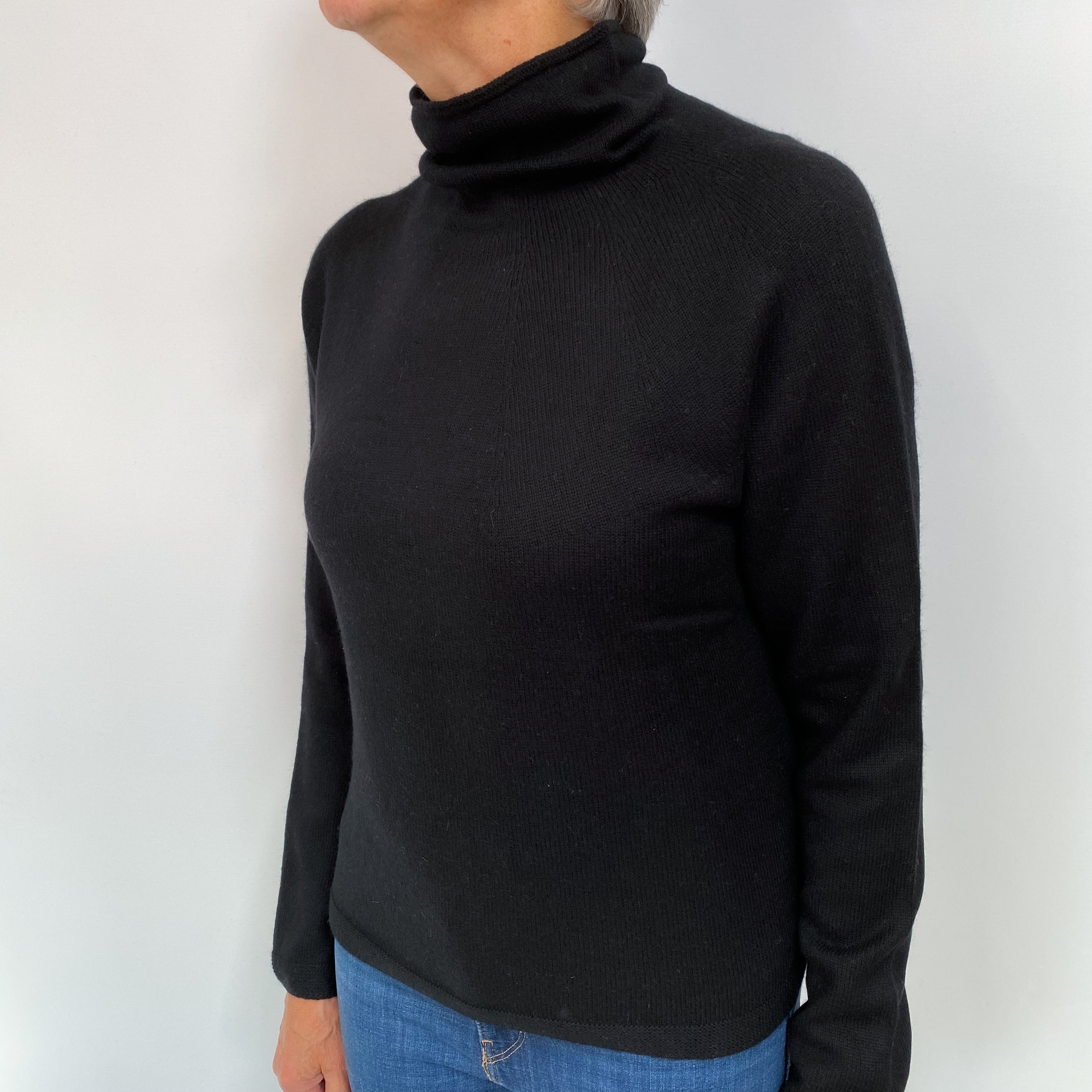 Black Cashmere Funnel Neck Jumper Medium