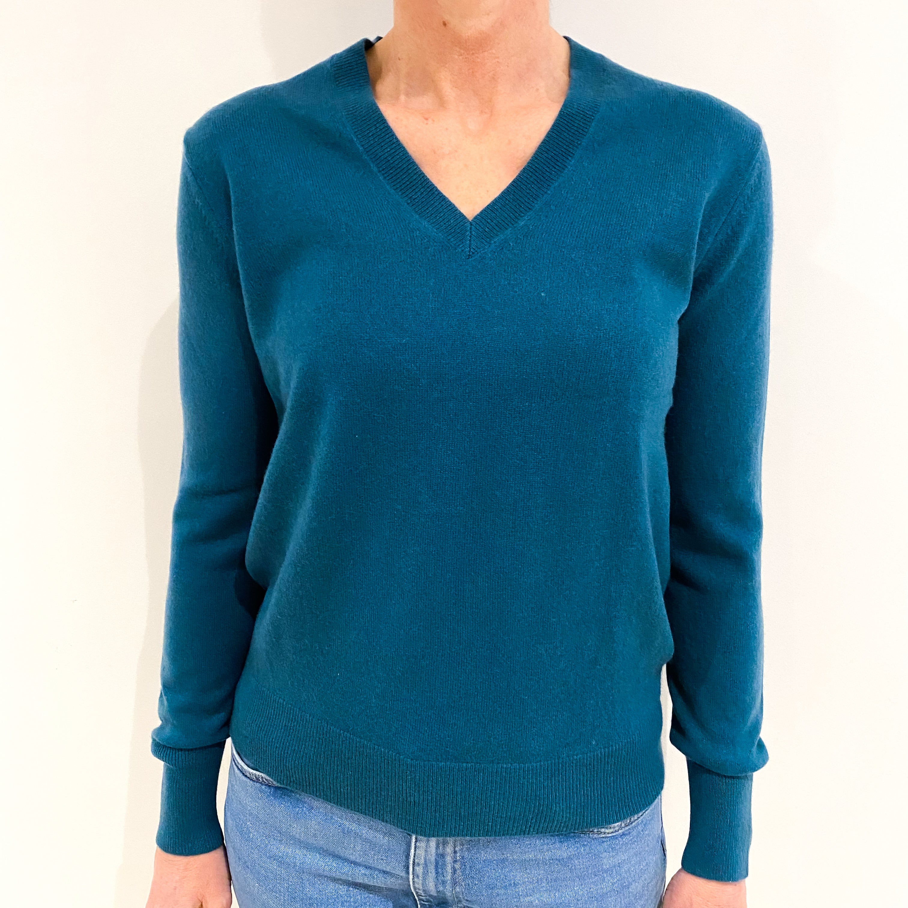 Forest Green Cashmere V Neck Jumper Small