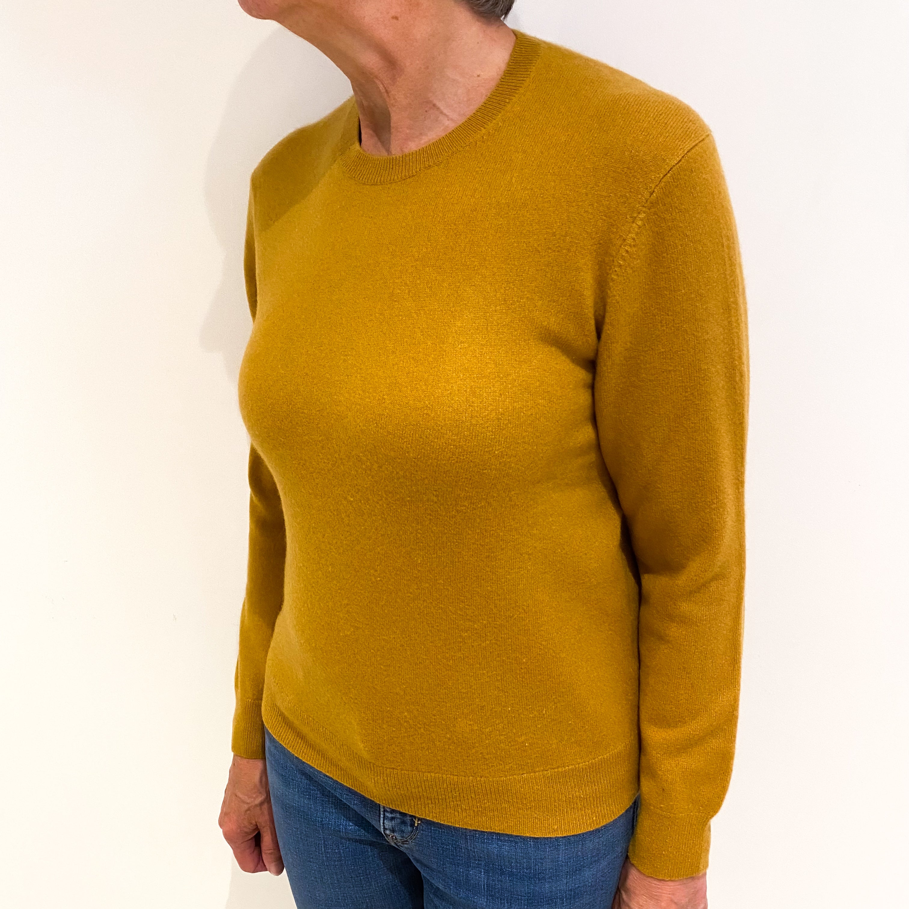 Deep Mustard Yellow Cashmere Crew Neck Jumper Medium