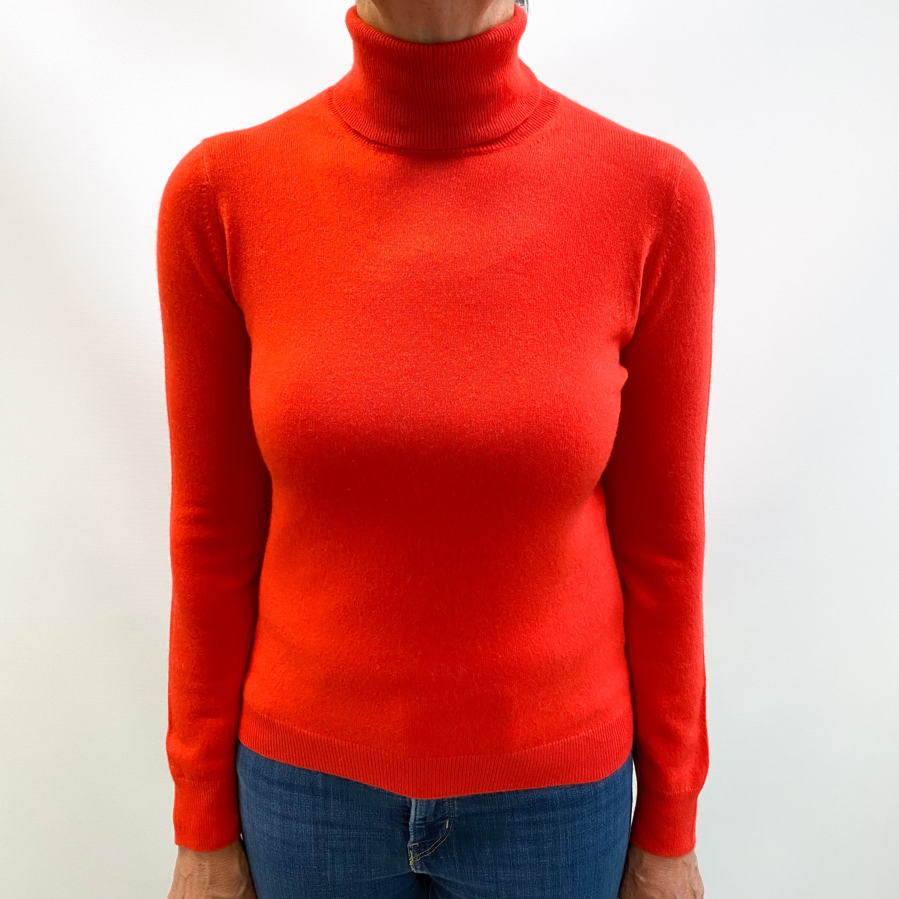 Vermillion Orange Cashmere Polo Neck Jumper Medium