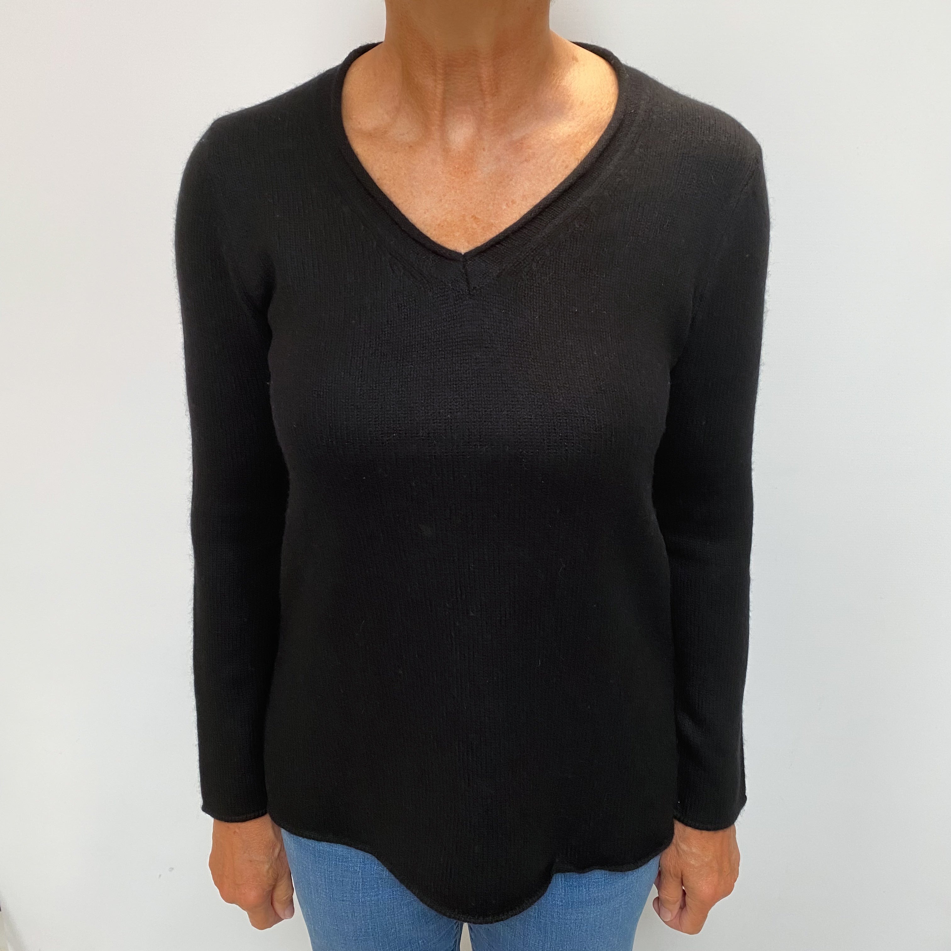Black Cashmere V Neck Jumper Medium