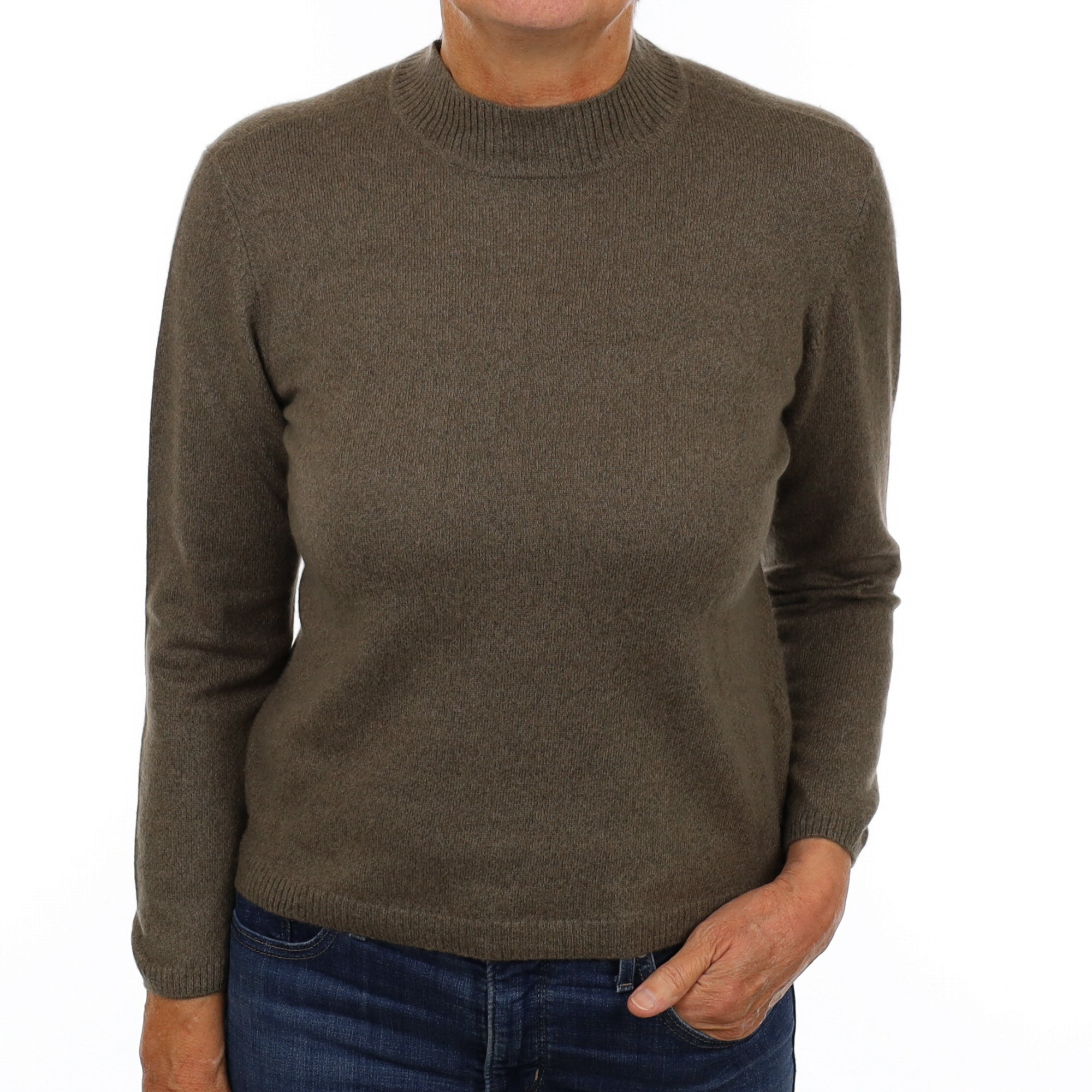 Khaki Green Marl Cashmere Turtle Neck Jumper Medium